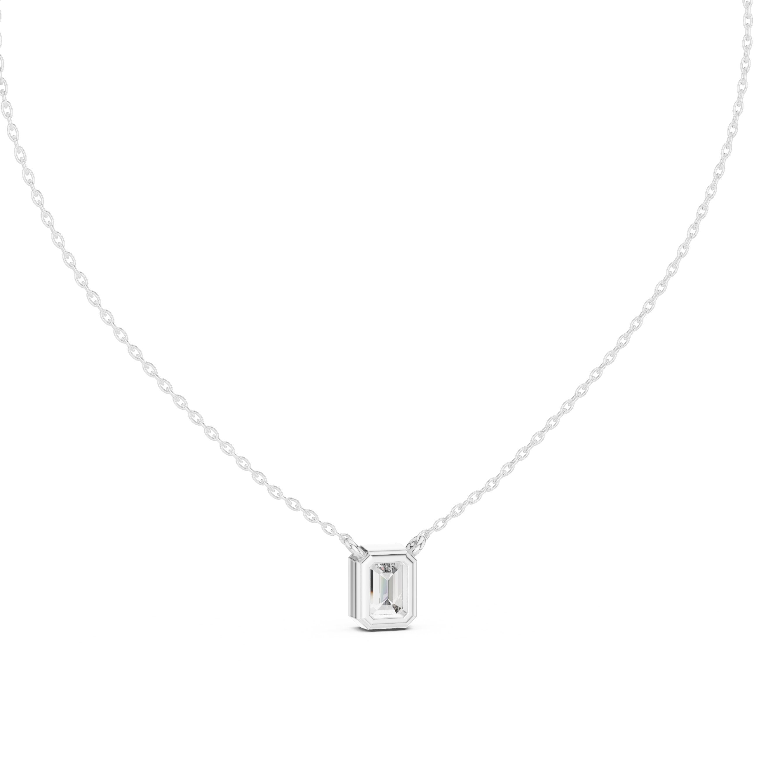Emerald Cut Bezel Diamond Pendant in White Gold - VYKA Diamonds