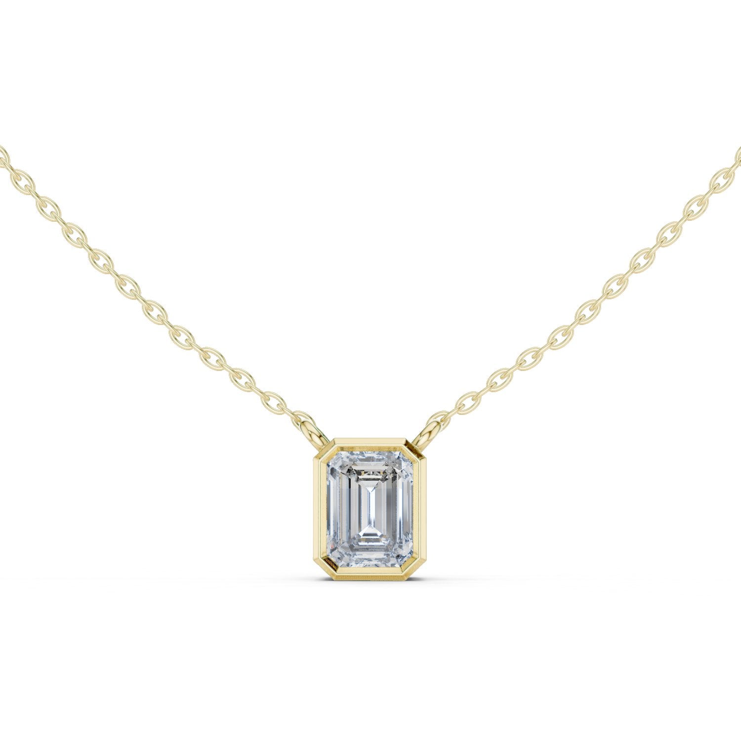 Emerald Cut Bezel Diamond Pendant in Yellow Gold - VYKA Diamonds