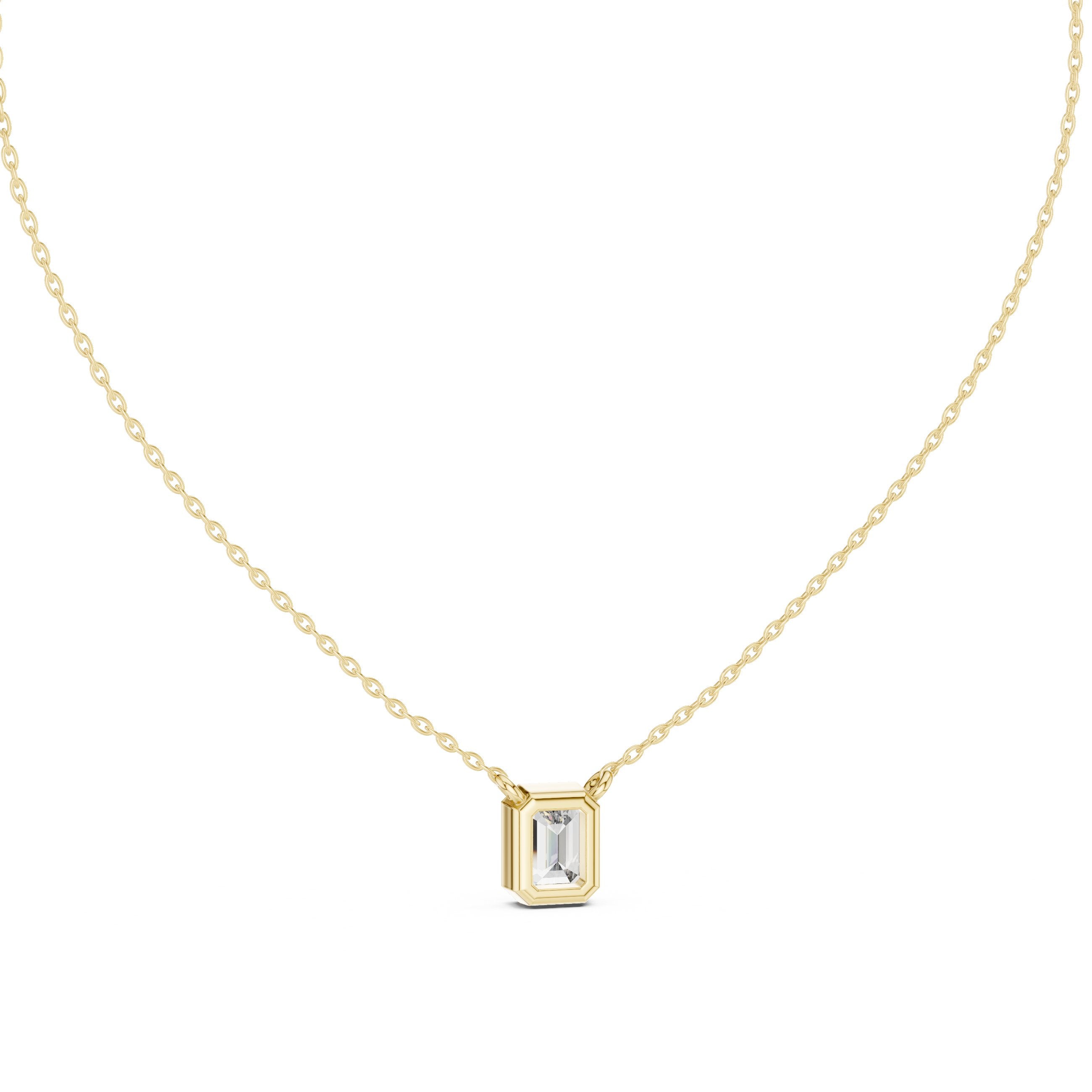 Emerald Cut Bezel Diamond Pendant in Yellow Gold - VYKA Diamonds