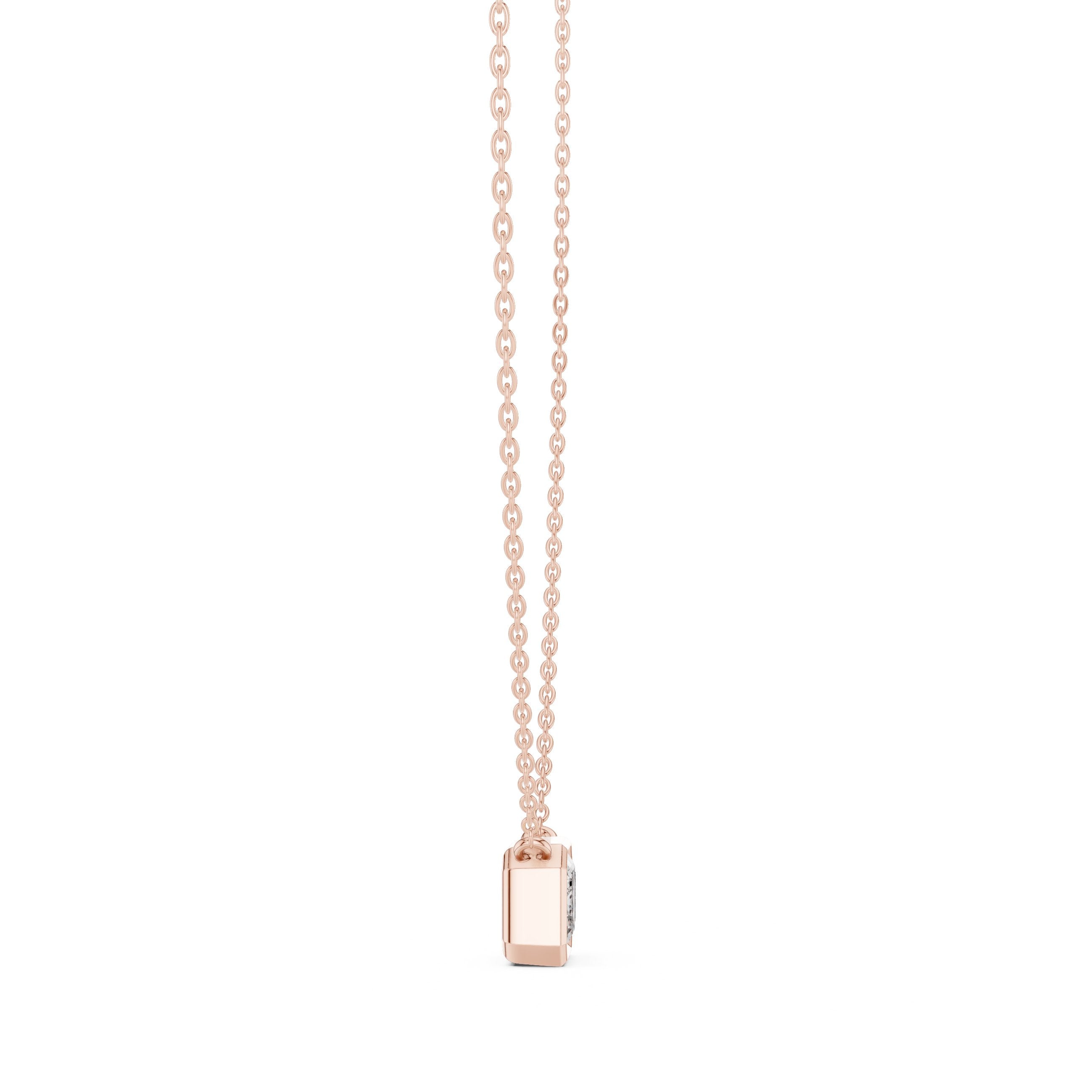 East-West Emerald Bezel Diamond Pendant in Rose Gold - VYKA Diamonds