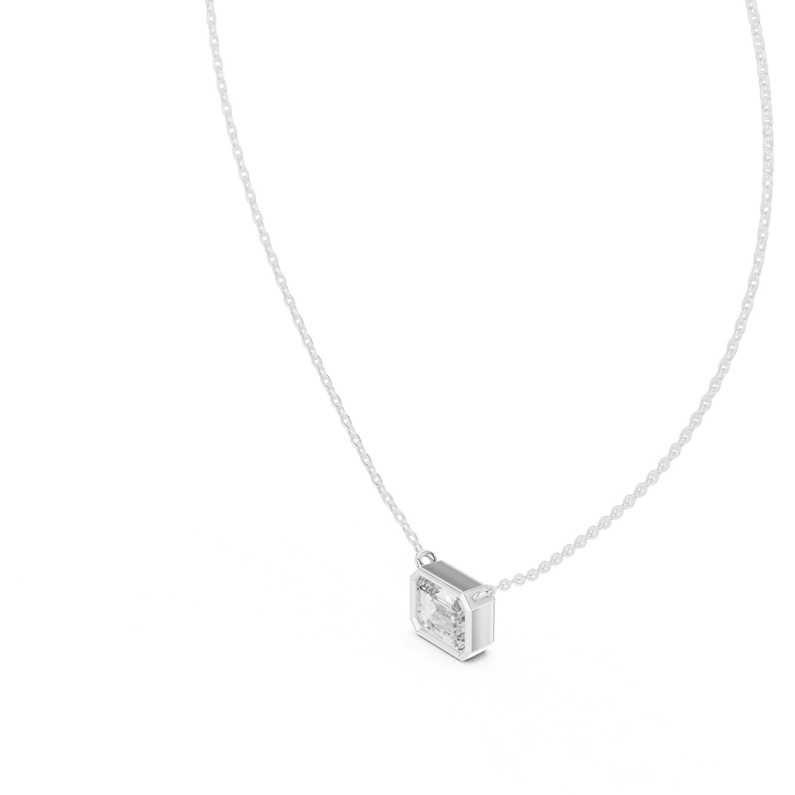 East-West Emerald Bezel Diamond Pendant in White Gold - VYKA Diamonds