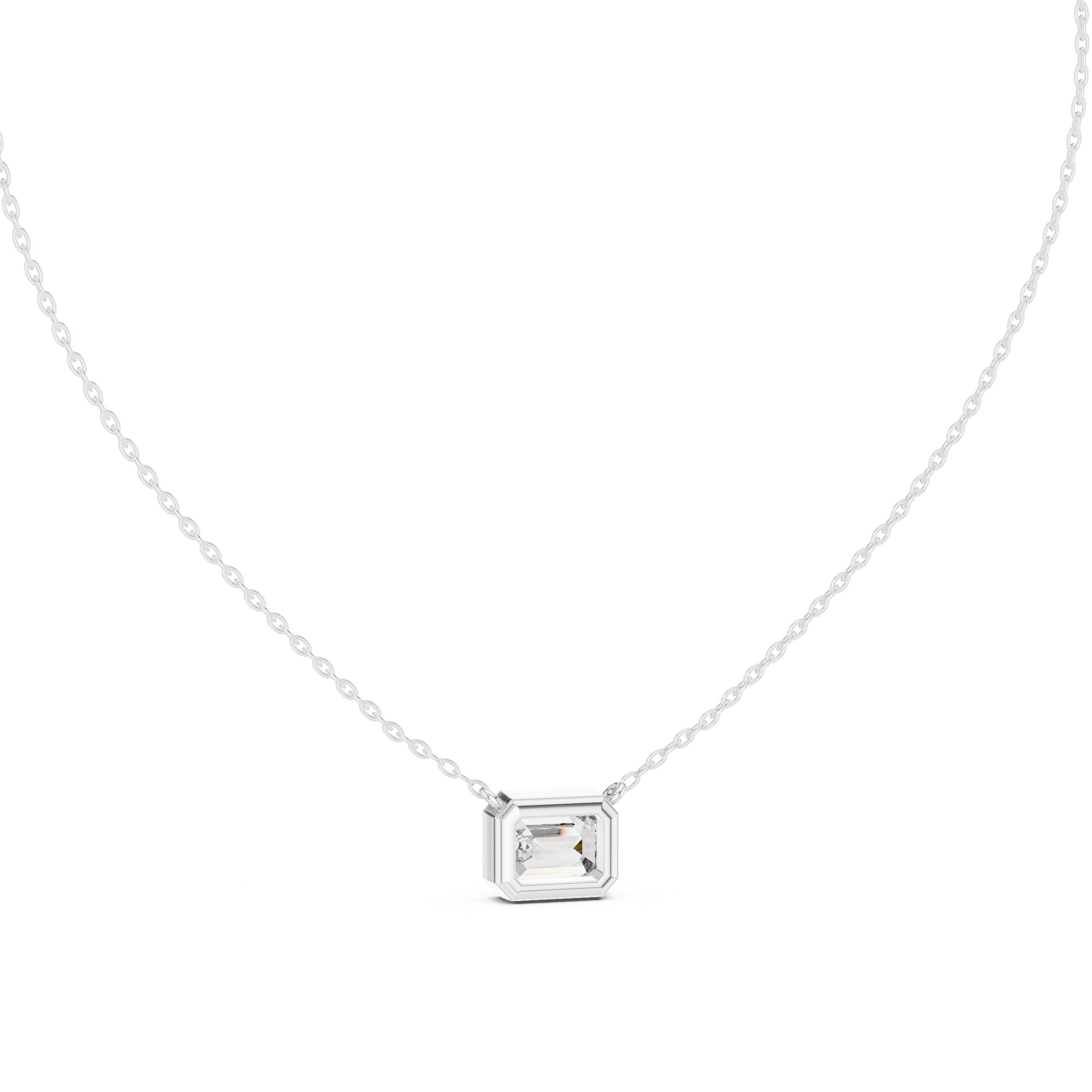 East-West Emerald Bezel Diamond Pendant in White Gold - VYKA Diamonds
