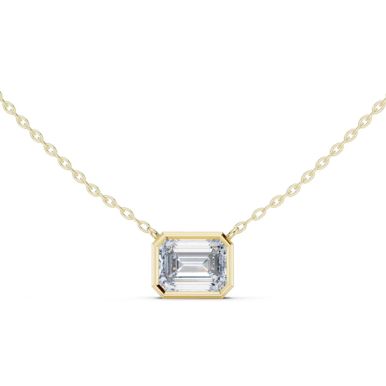 East-West Emerald Bezel Diamond Pendant in Yellow Gold - VYKA Diamonds