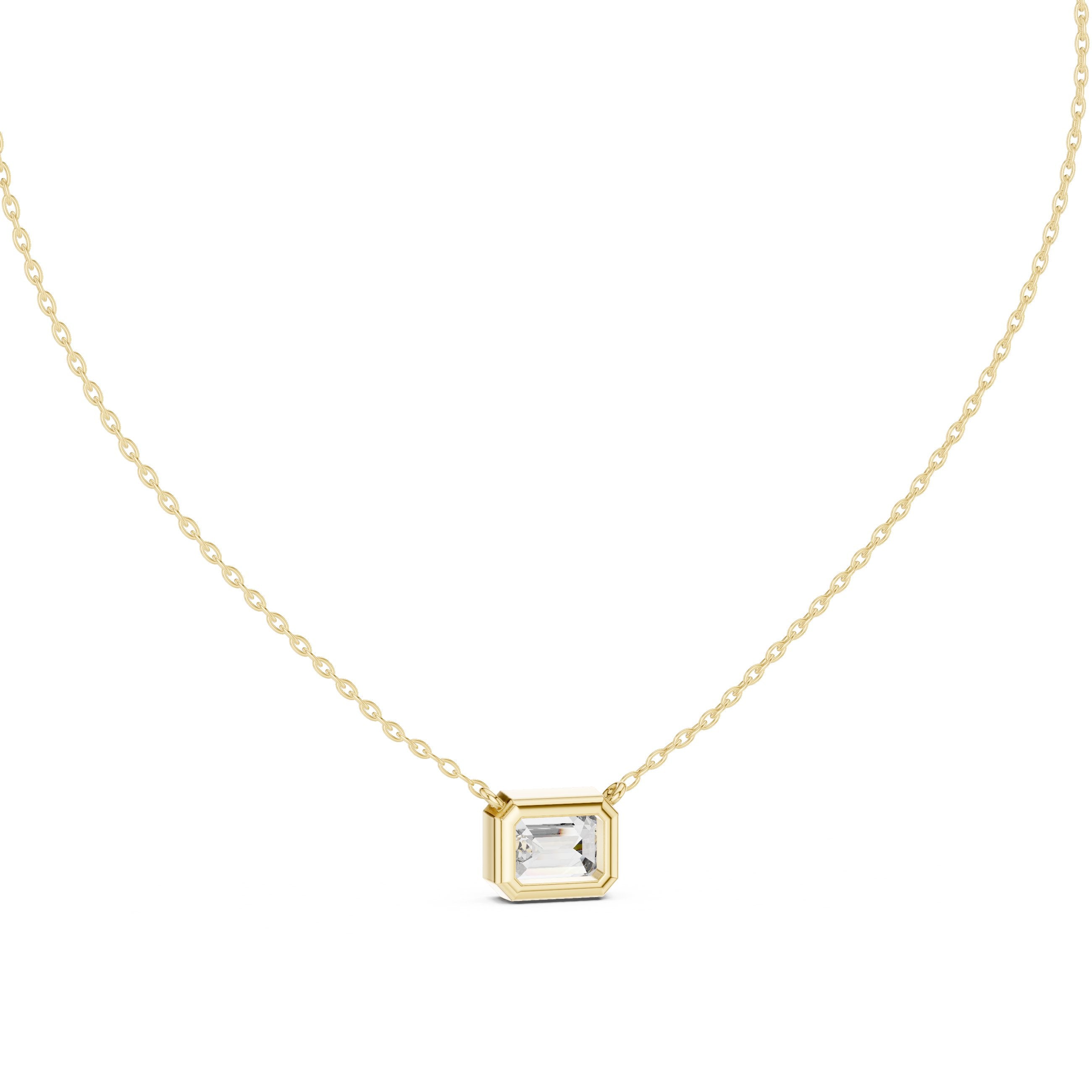 East-West Emerald Bezel Diamond Pendant in Yellow Gold - VYKA Diamonds