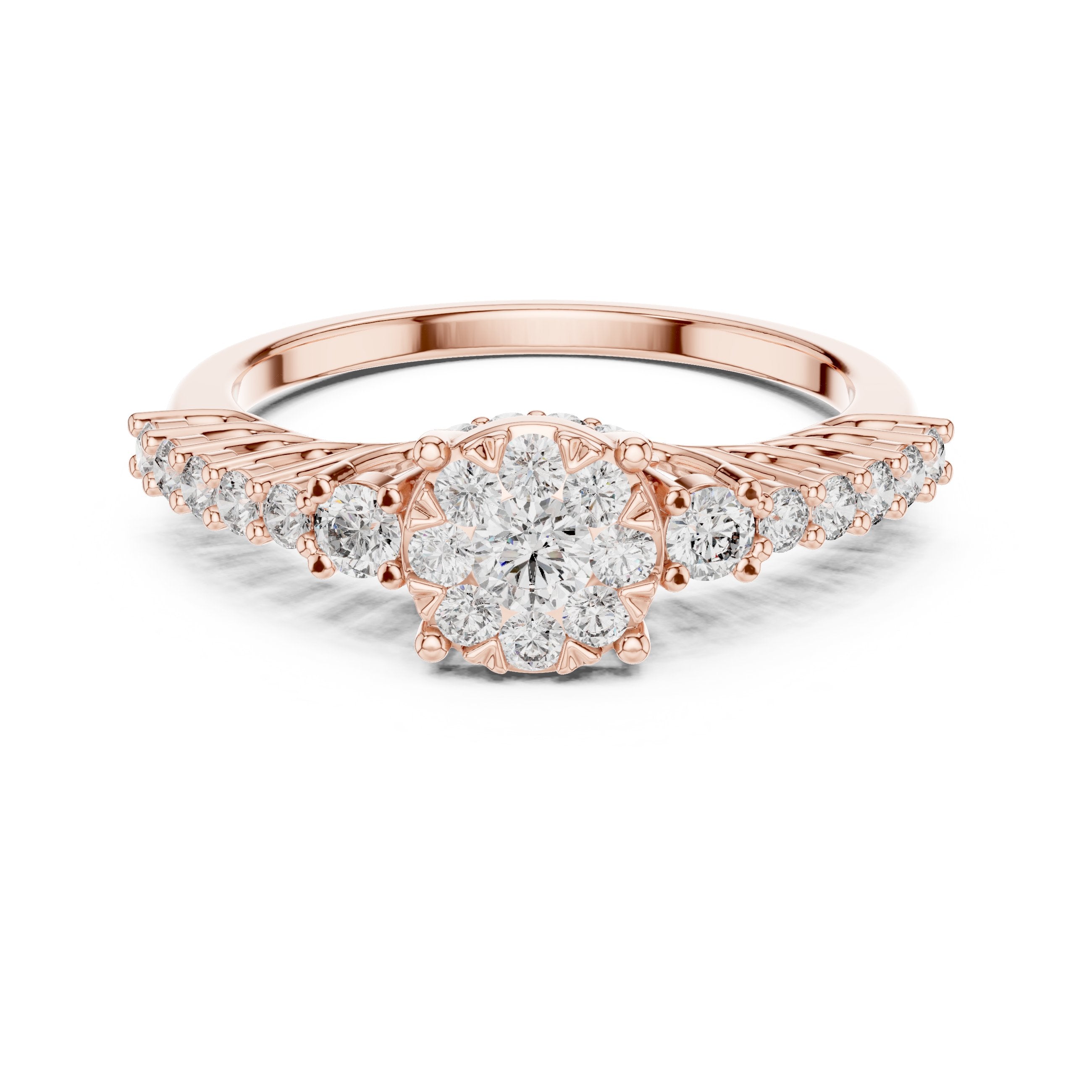 Round Diamond Cluster Engagement Ring in Rose Gold - VYKA Diamonds