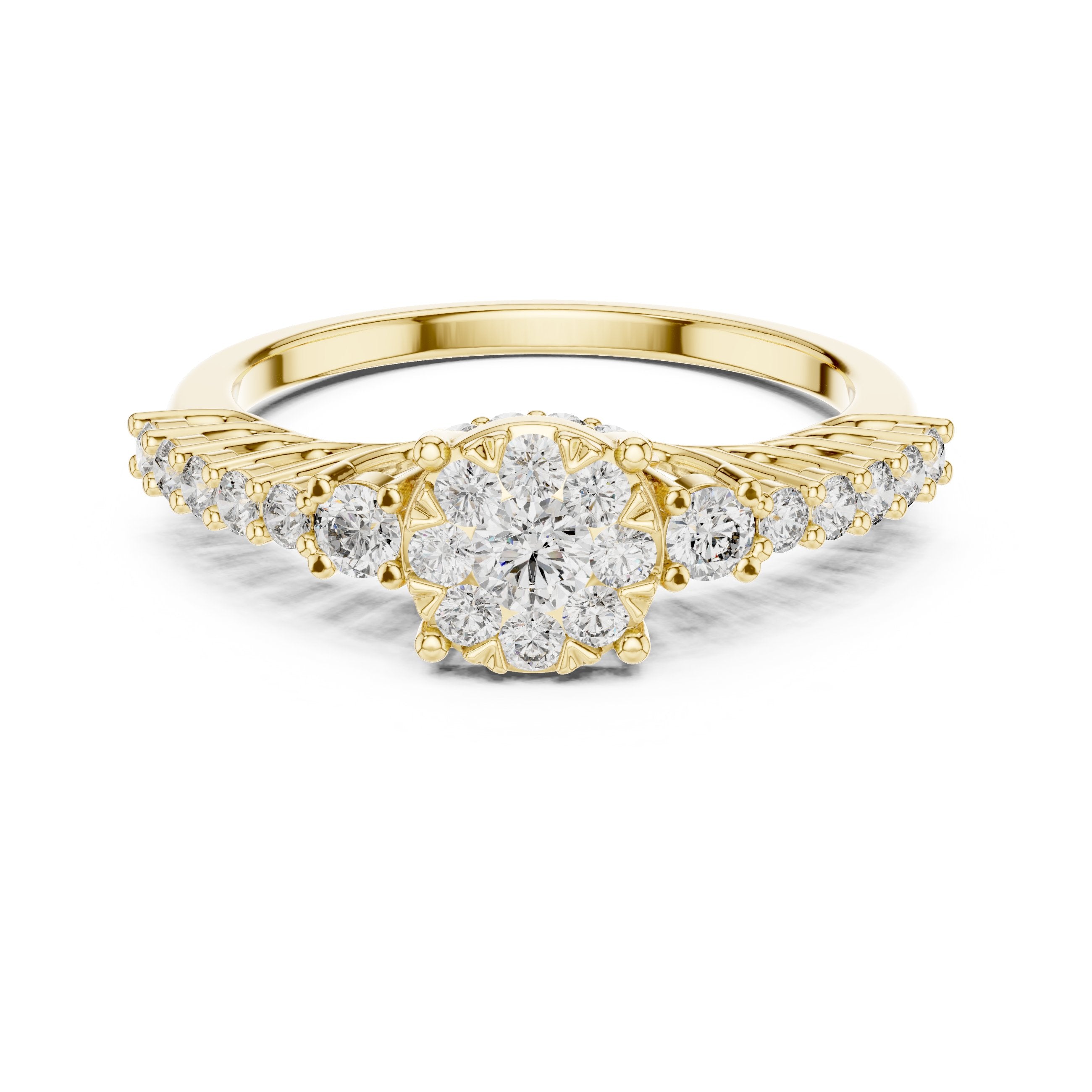 Round Diamond Cluster Engagement Ring in Yellow Gold - VYKA Diamonds