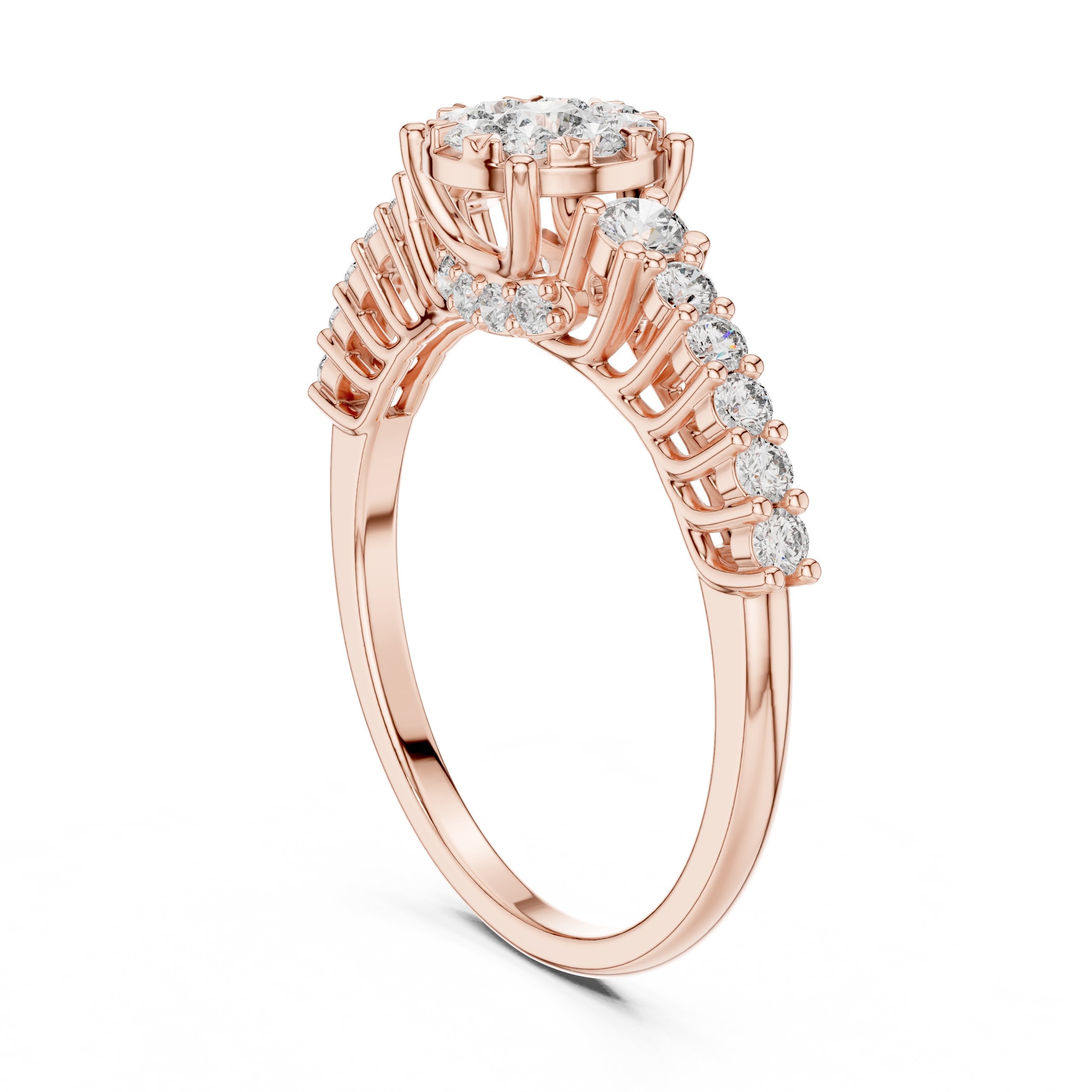 Round Diamond Cluster Engagement Ring in Rose Gold - VYKA Diamonds
