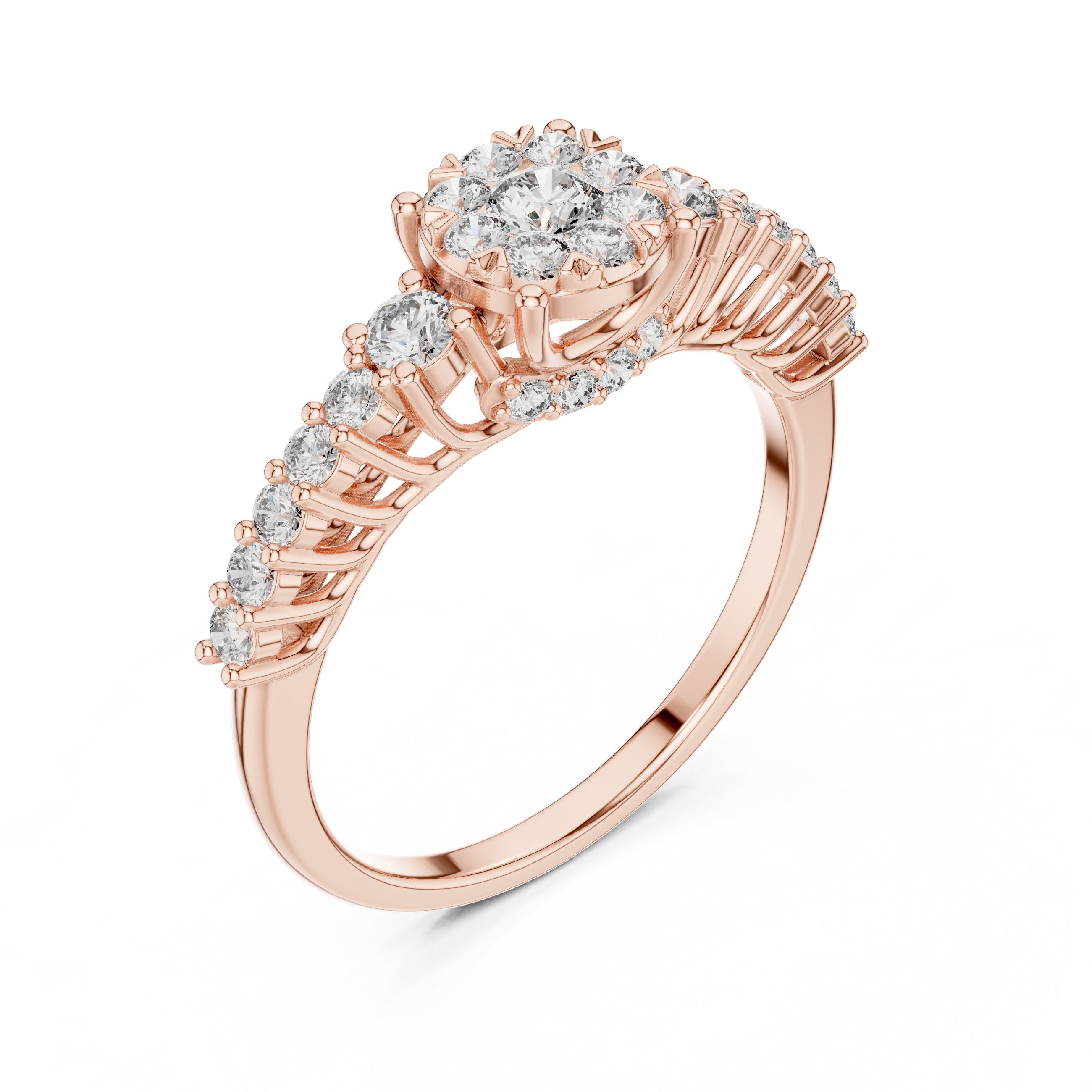 Round Diamond Cluster Engagement Ring in Rose Gold - VYKA Diamonds