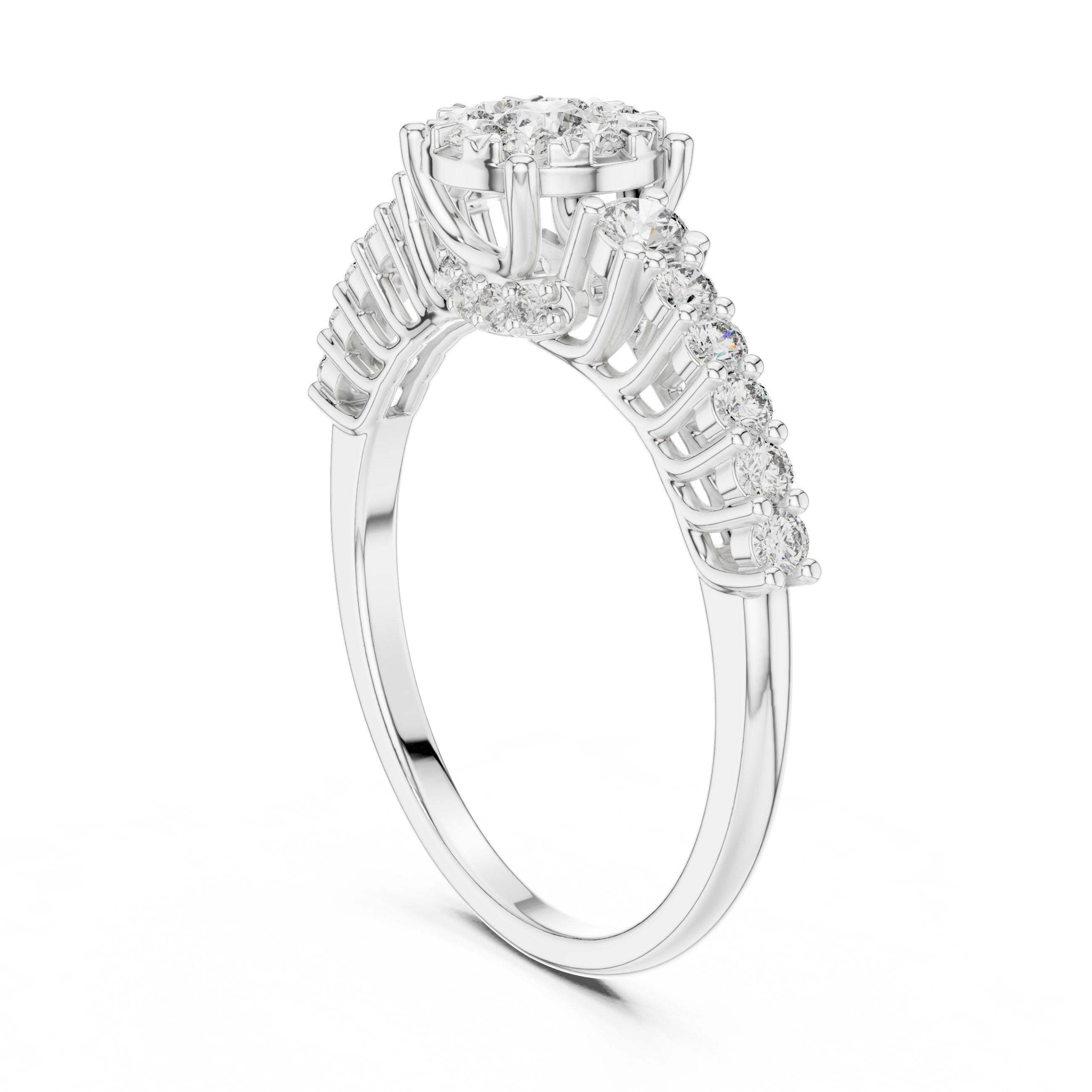 Round Diamond Cluster Engagement Ring in White Gold - VYKA Diamonds