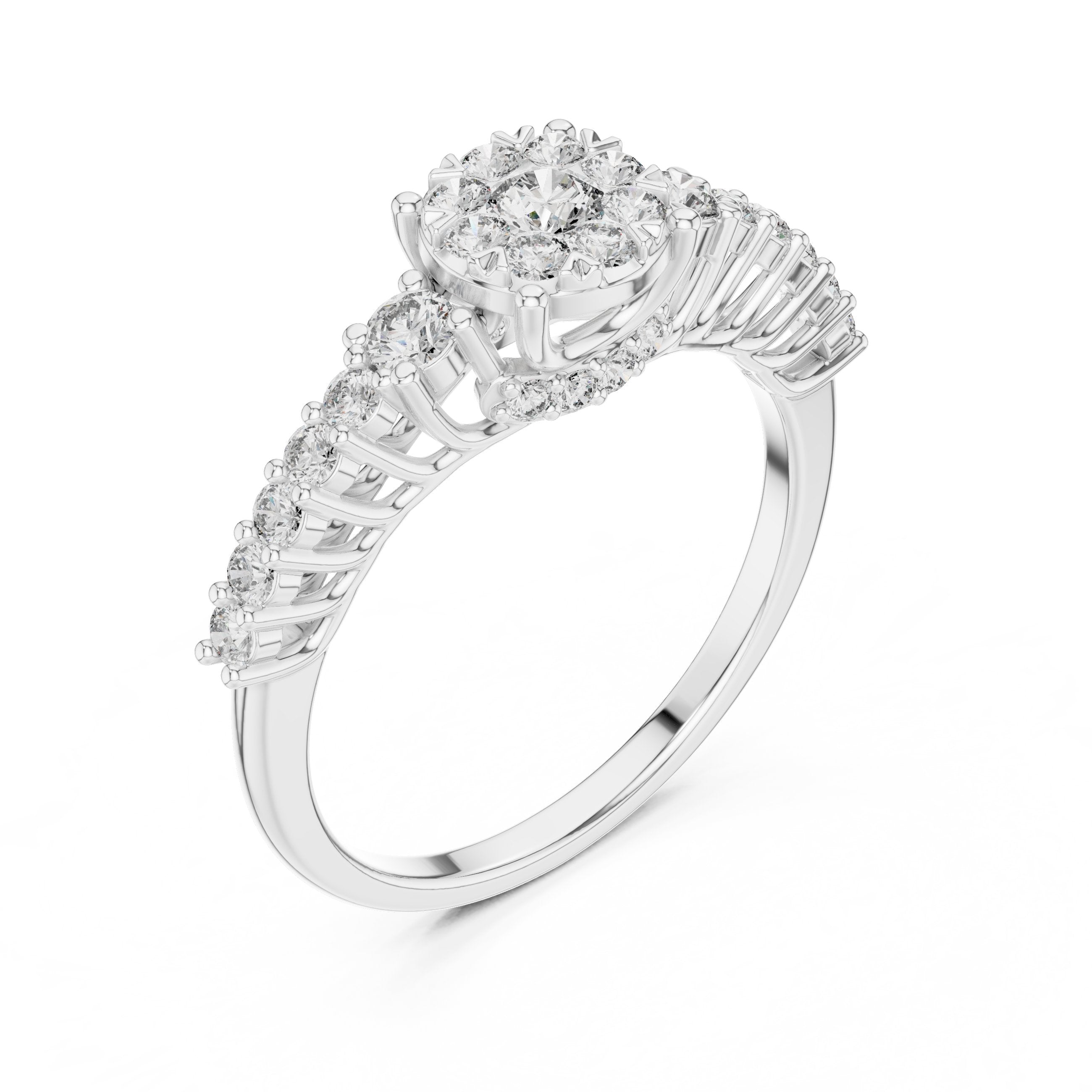 Round Diamond Cluster Engagement Ring in White Gold - VYKA Diamonds
