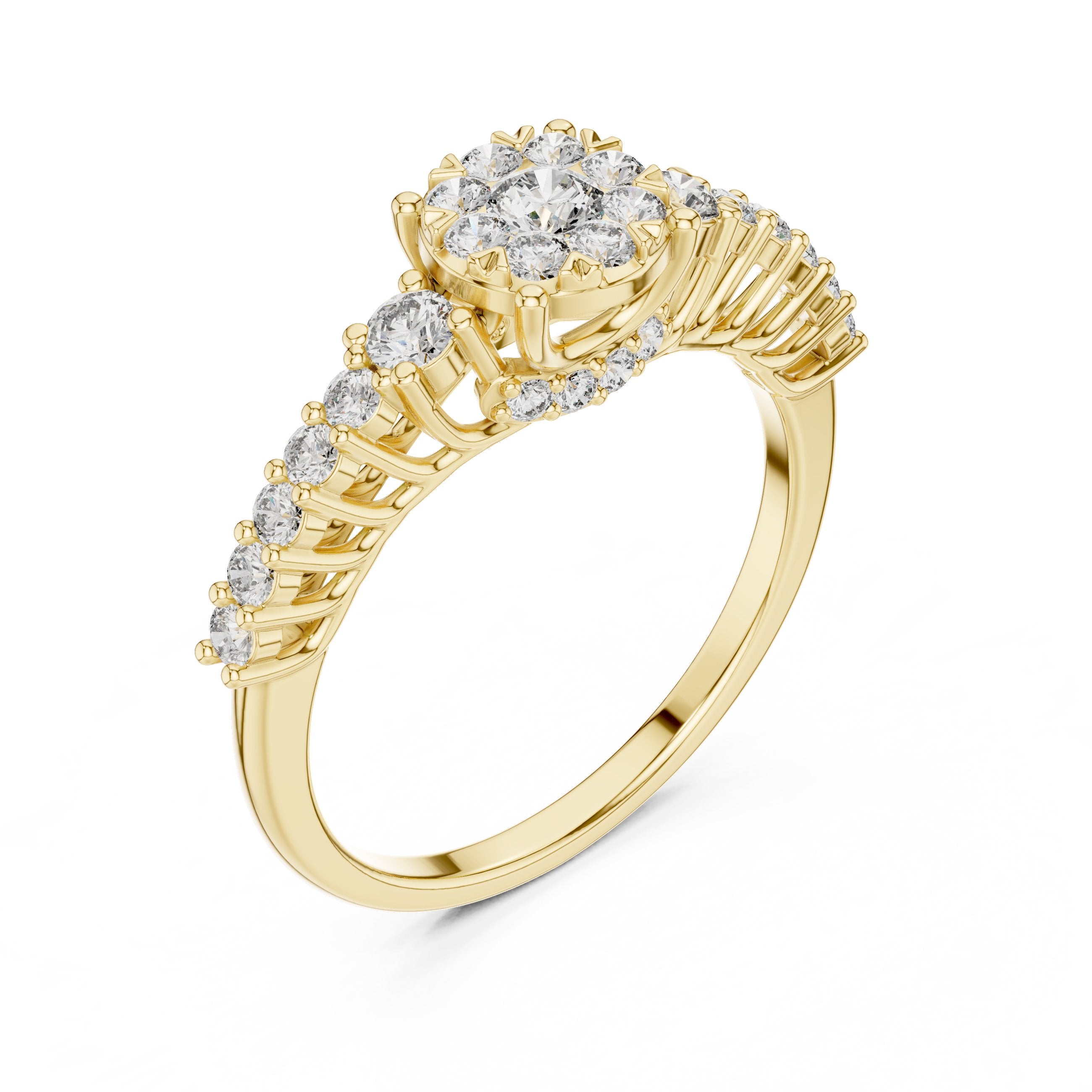 Round Diamond Cluster Engagement Ring in Yellow Gold - VYKA Diamonds