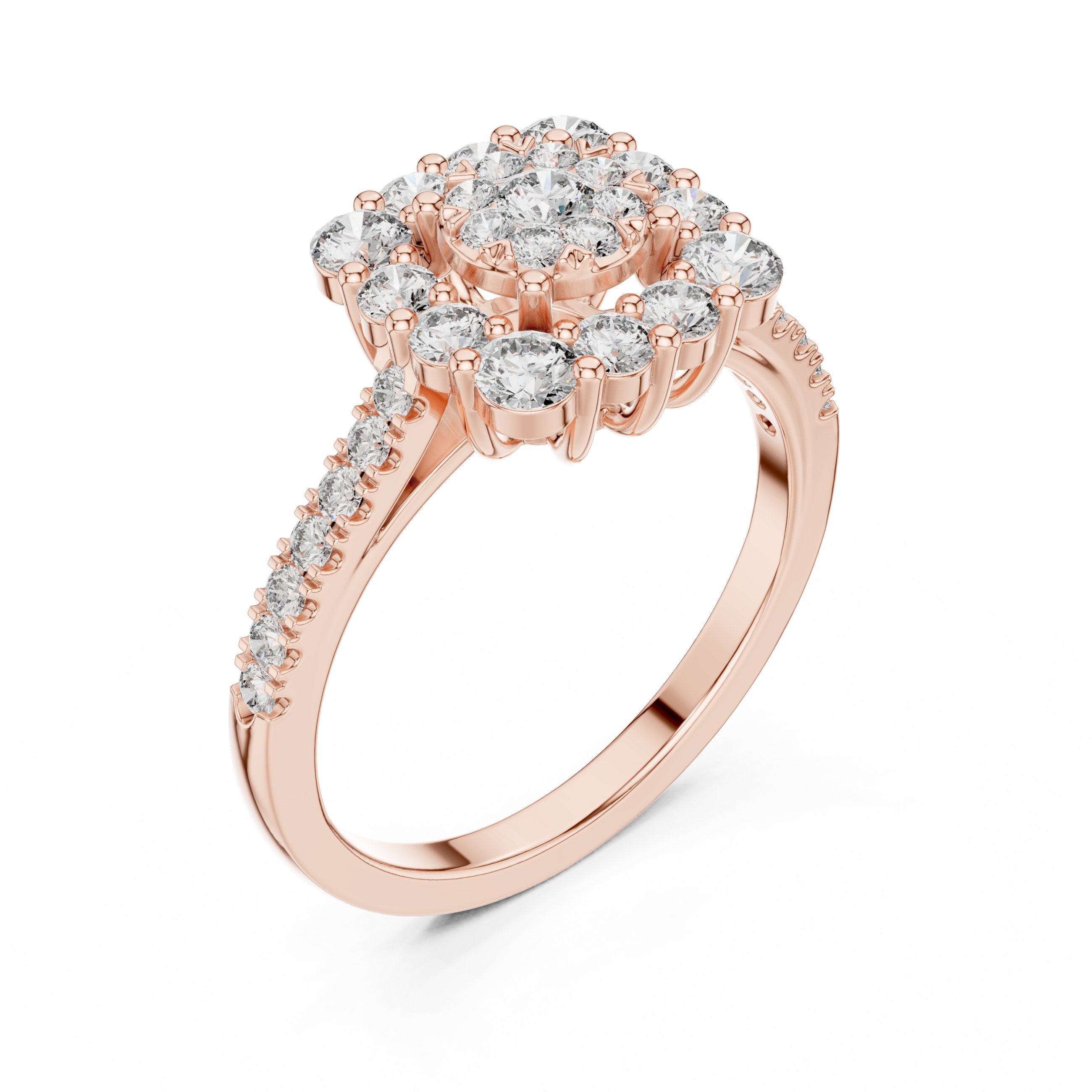 Round Diamond Cushion Cluster Halo Engagement Ring in Rose Gold - VYKA Diamonds