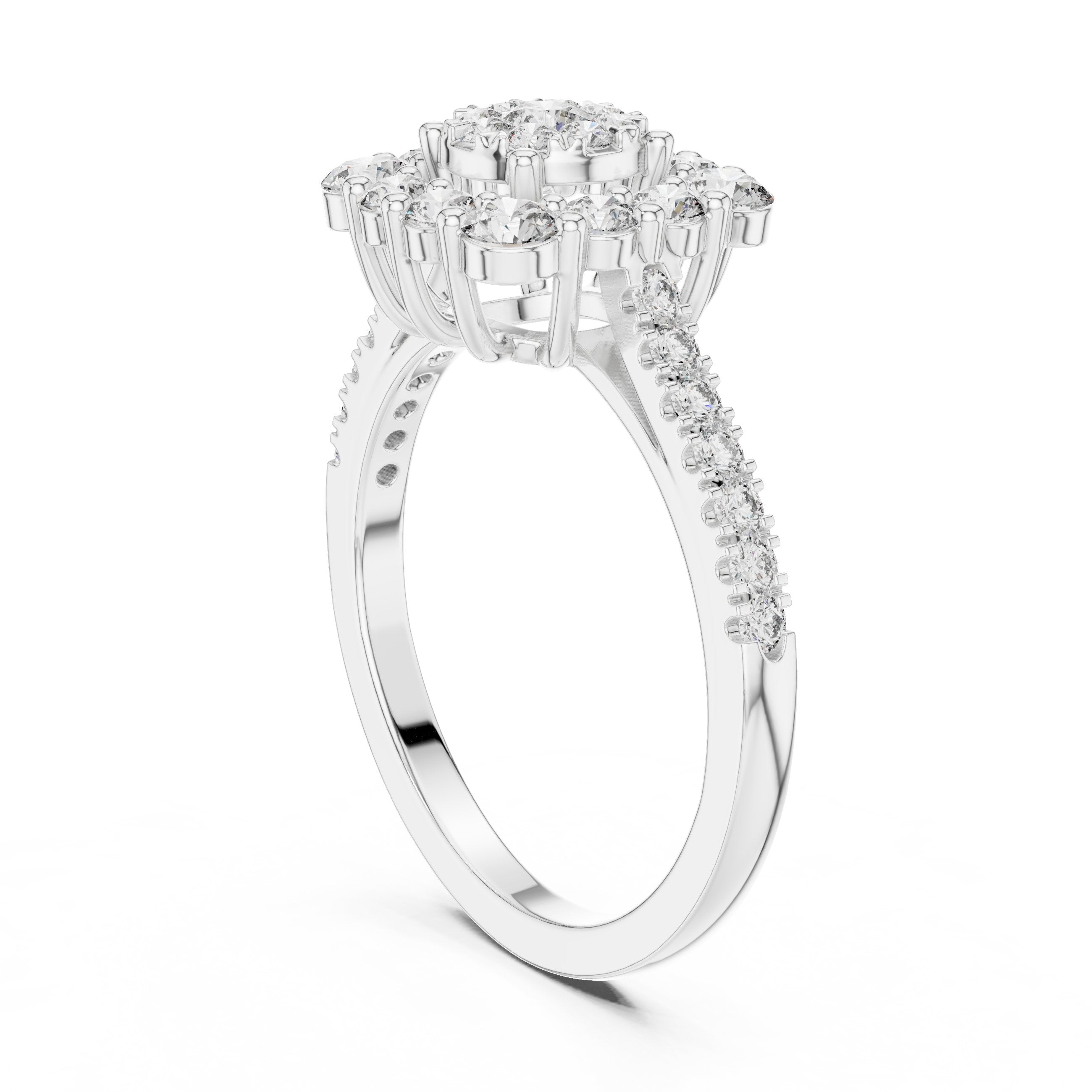 Round Diamond Cushion Cluster Halo Engagement Ring in White Gold - VYKA Diamonds