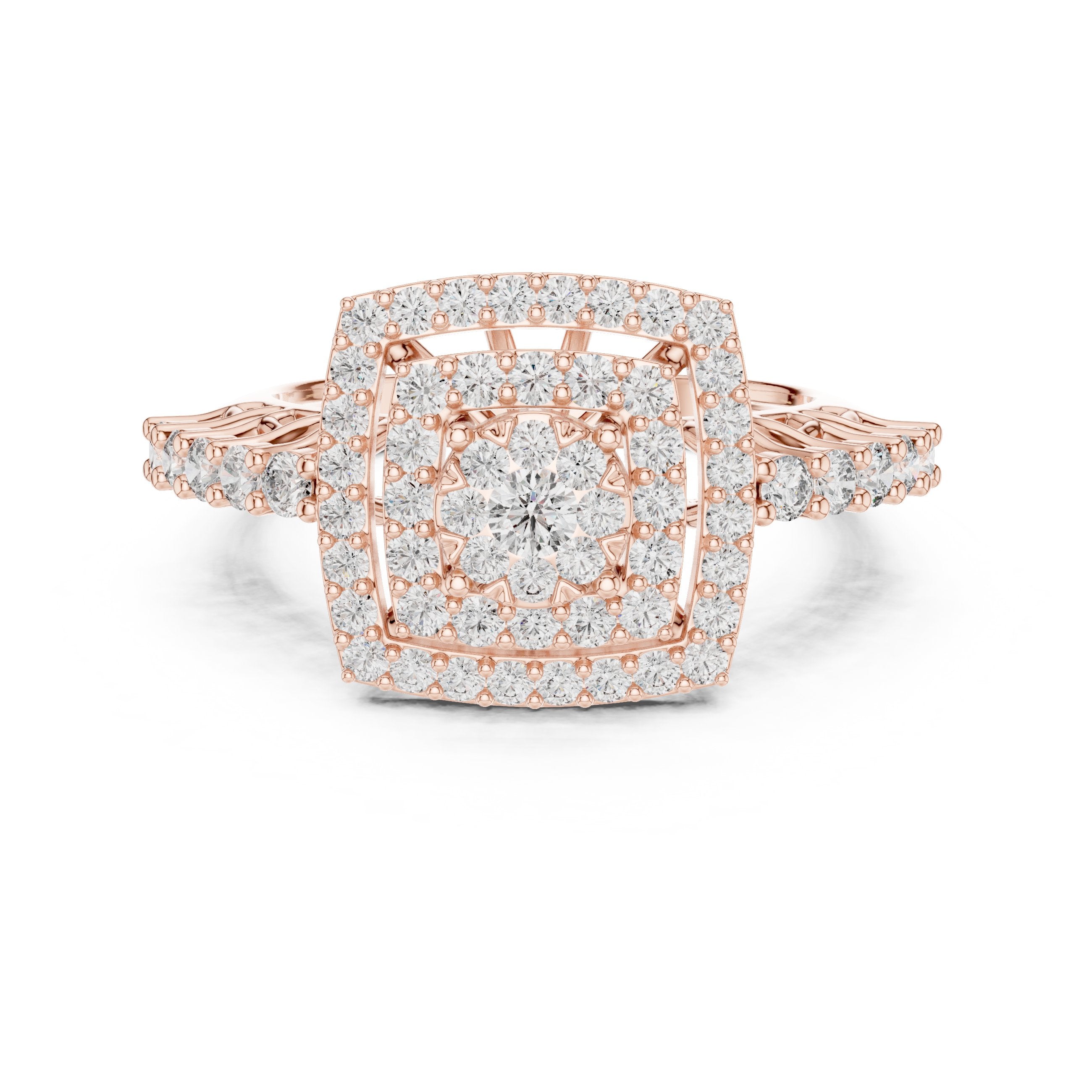 Double Cushion Cluster Vintage Engagement Ring in Rose Gold - VYKA Diamonds