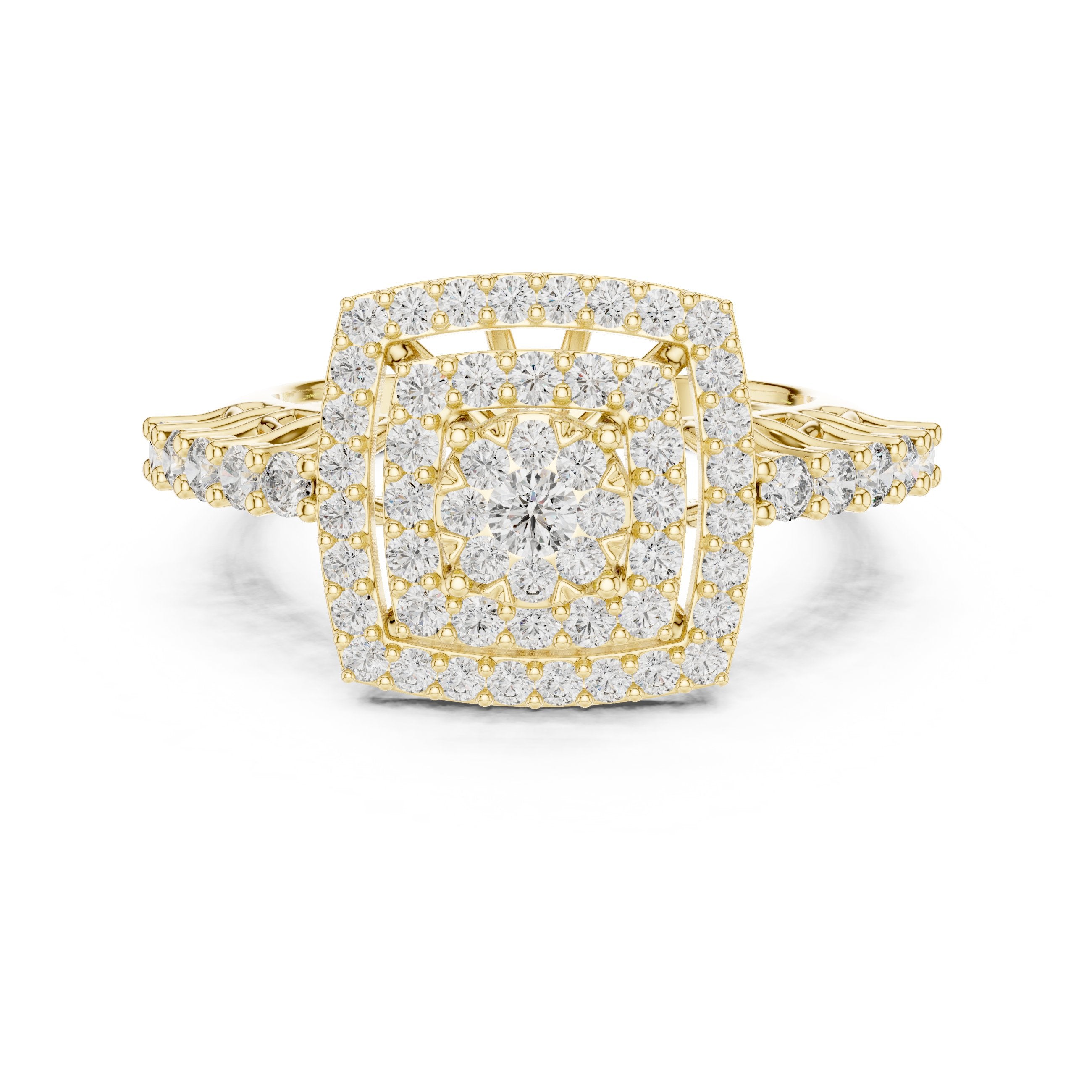 Double Cushion Cluster Vintage Engagement Ring in Yellow Gold - VYKA Diamonds