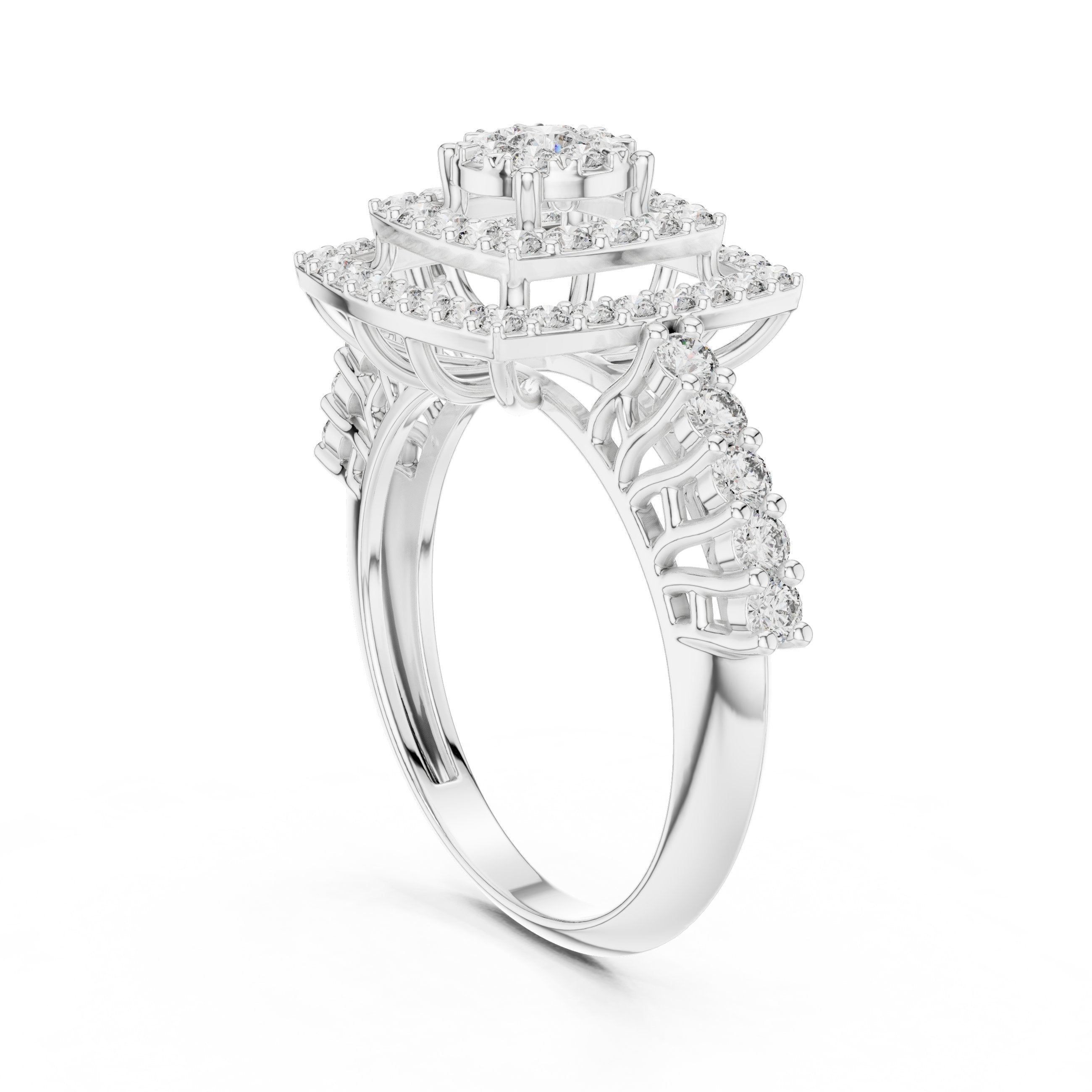 Double Cushion Cluster Vintage Engagement Ring in White Gold - VYKA Diamonds