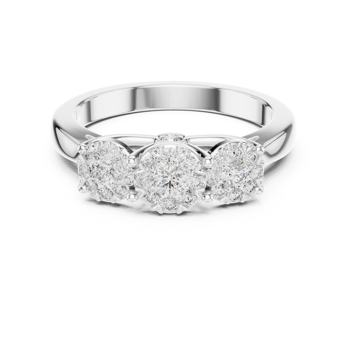 Three Cluster Halo Trilogy Diamond Engagement Ring