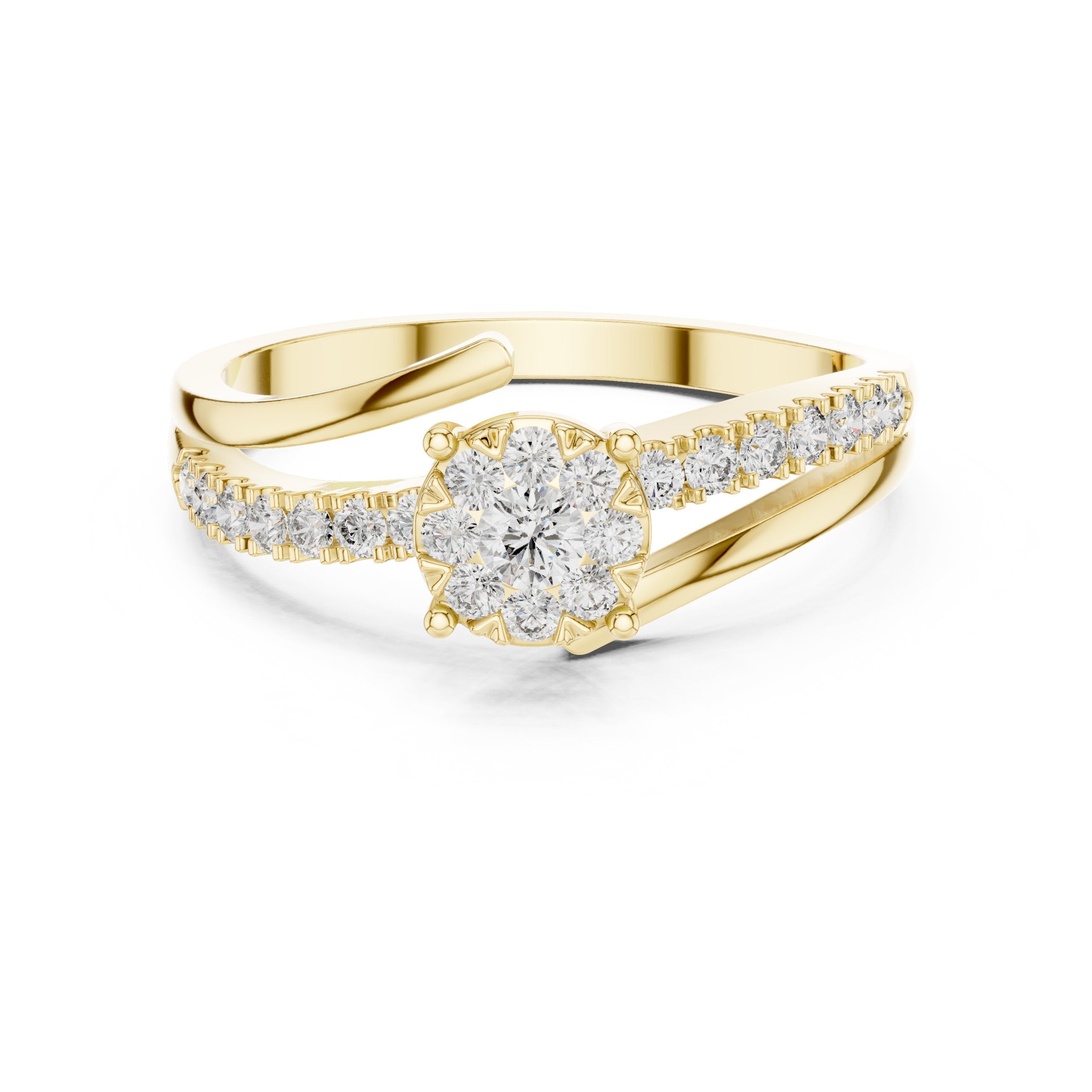 Bypass Cluster Bloom Diamond Ring in Yellow Gold - VYKA Diamonds