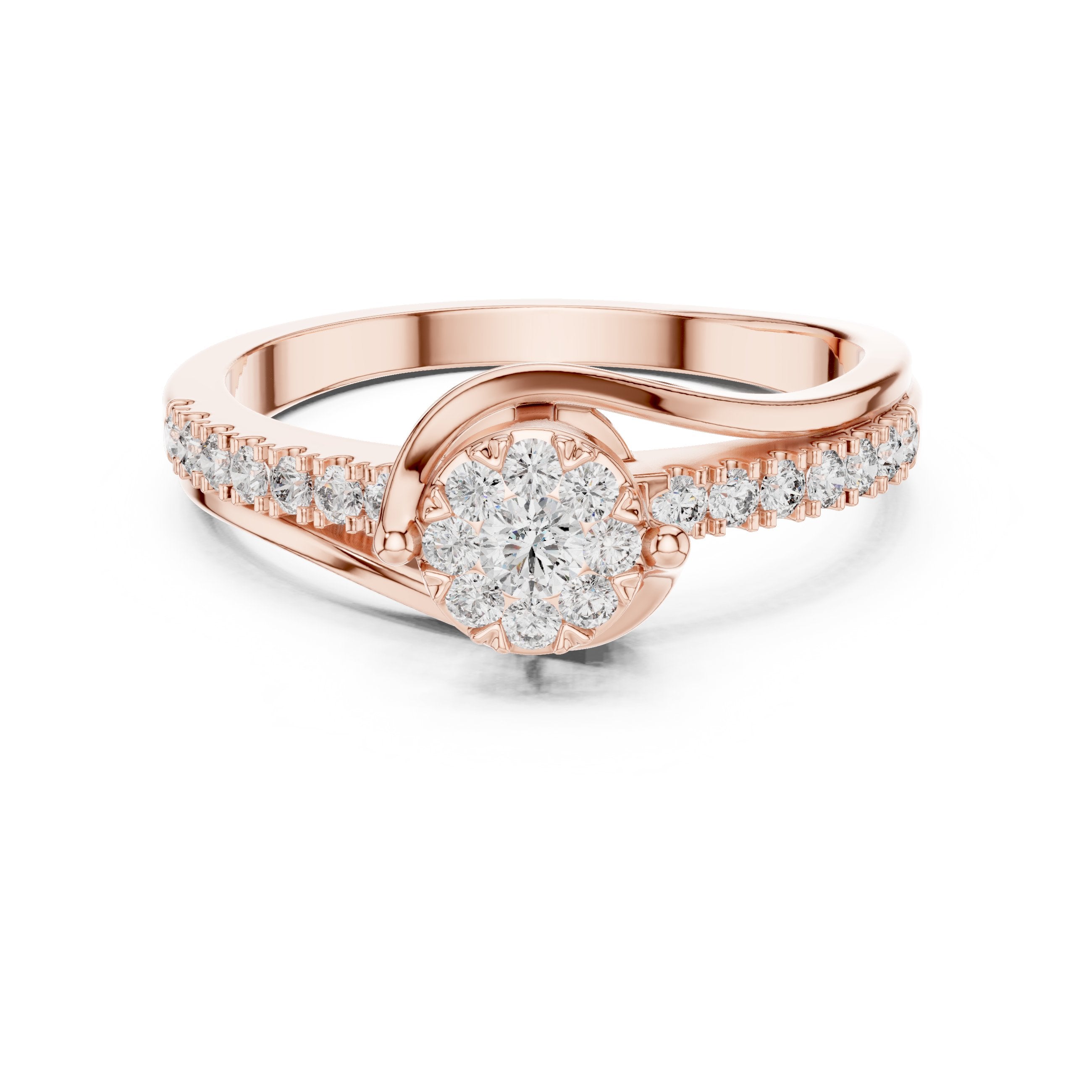Round Diamond Cluster Bypass Ring in Rose Gold - VYKA Diamonds