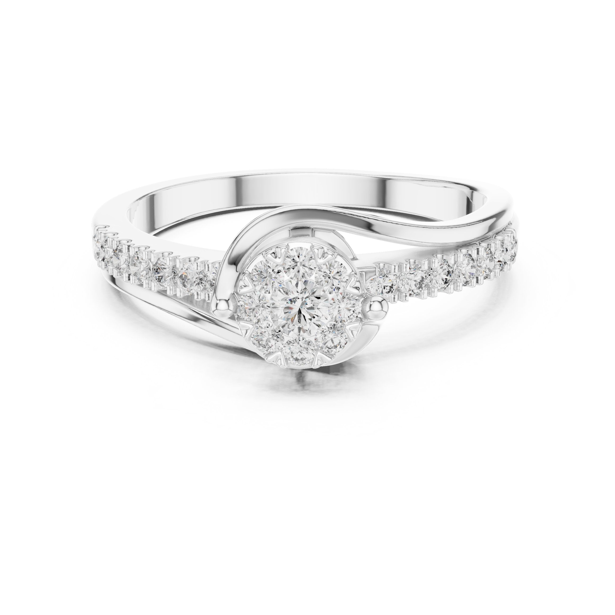 Round Diamond Cluster Bypass Ring in White Gold - VYKA Diamonds