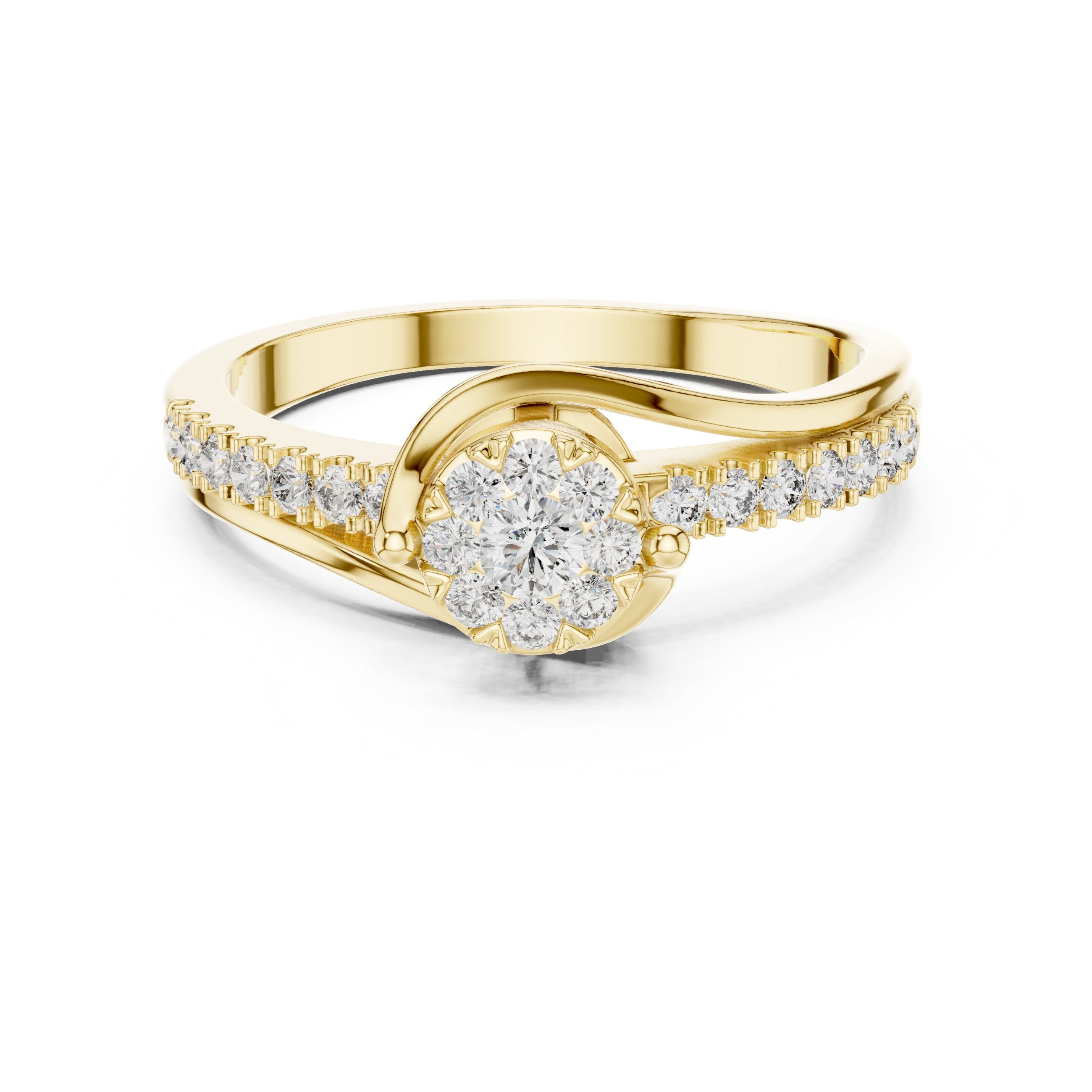 Round Diamond Cluster Bypass Ring in Yellow Gold - VYKA Diamonds