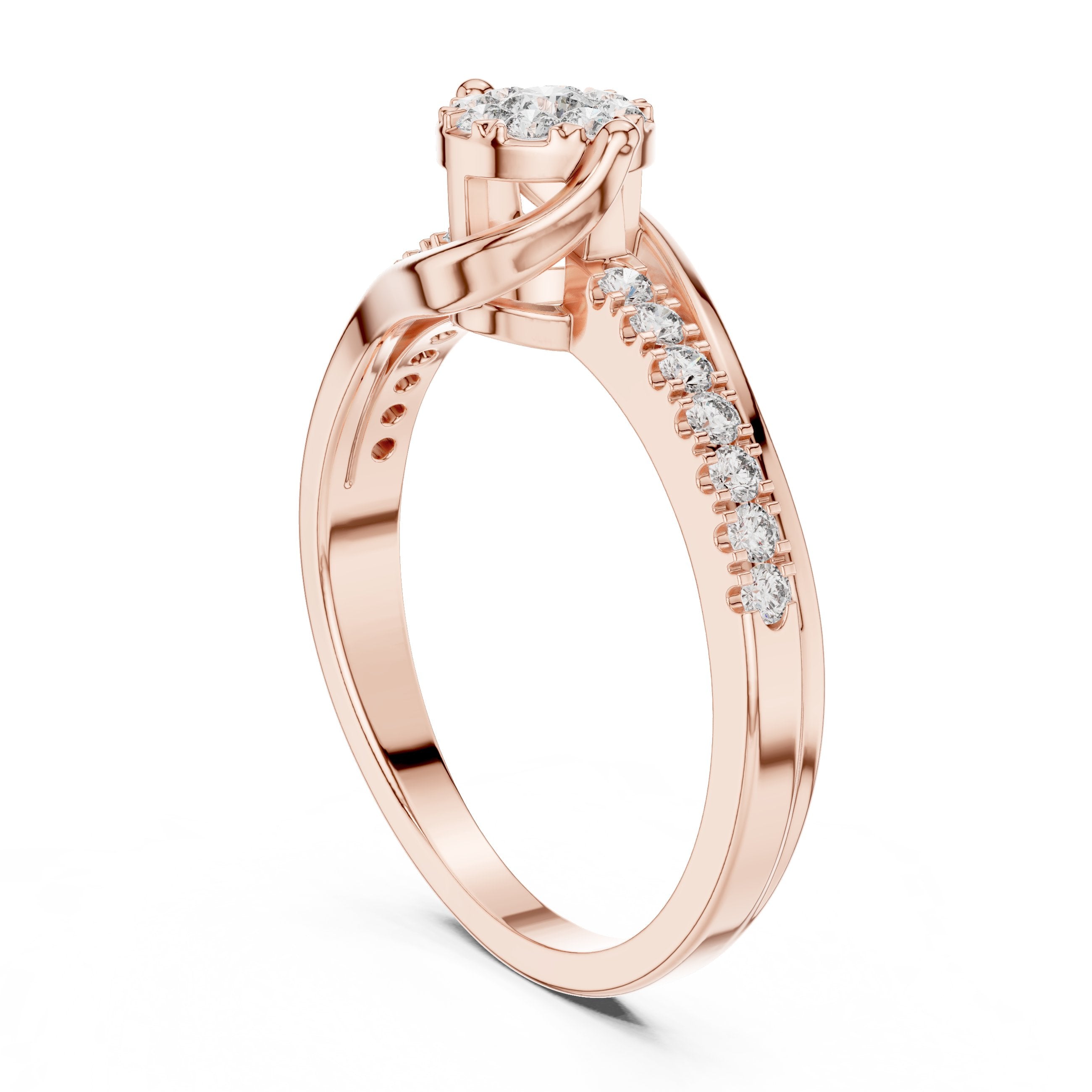 Round Diamond Cluster Bypass Ring in Rose Gold - VYKA Diamonds