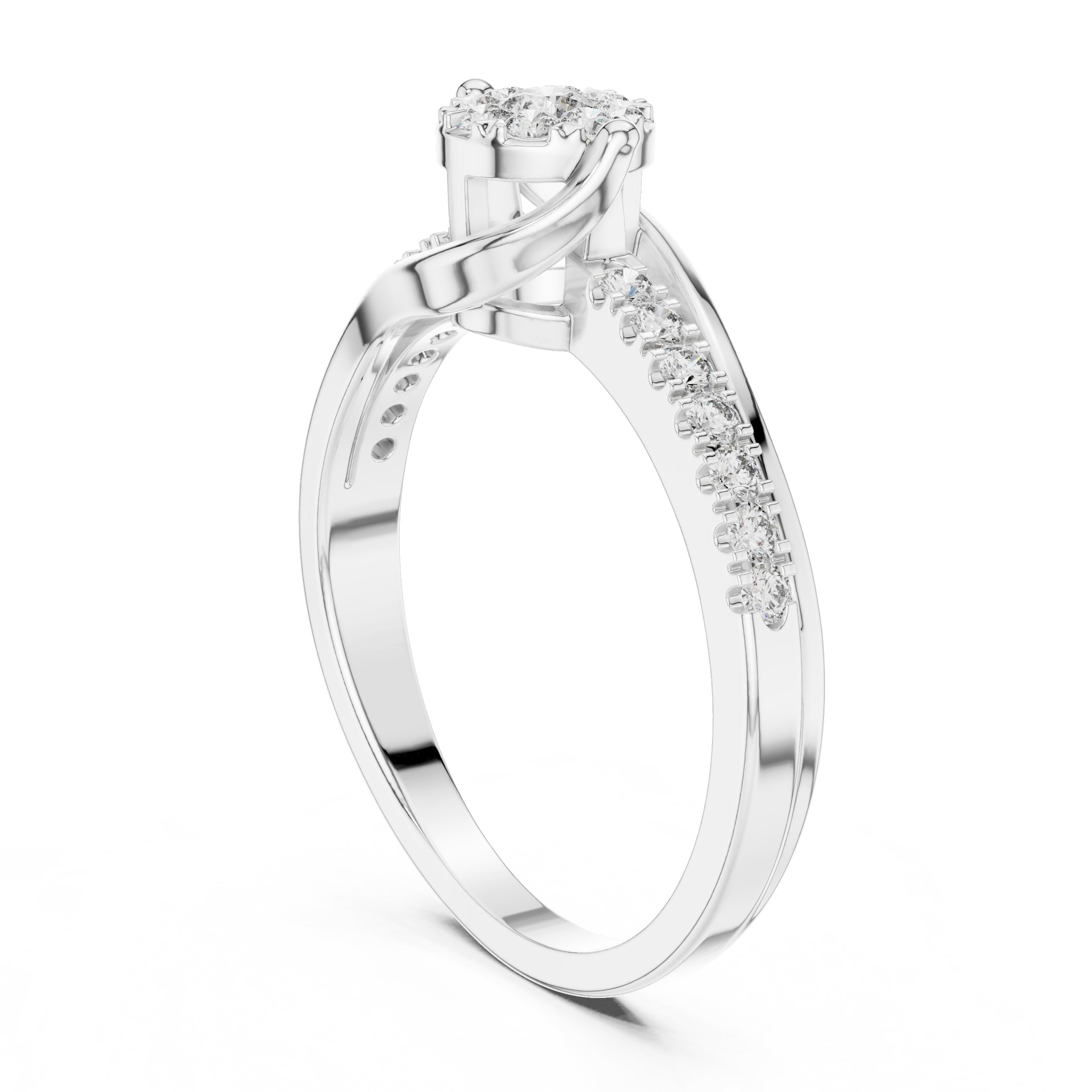 Round Diamond Cluster Bypass Ring in White Gold - VYKA Diamonds