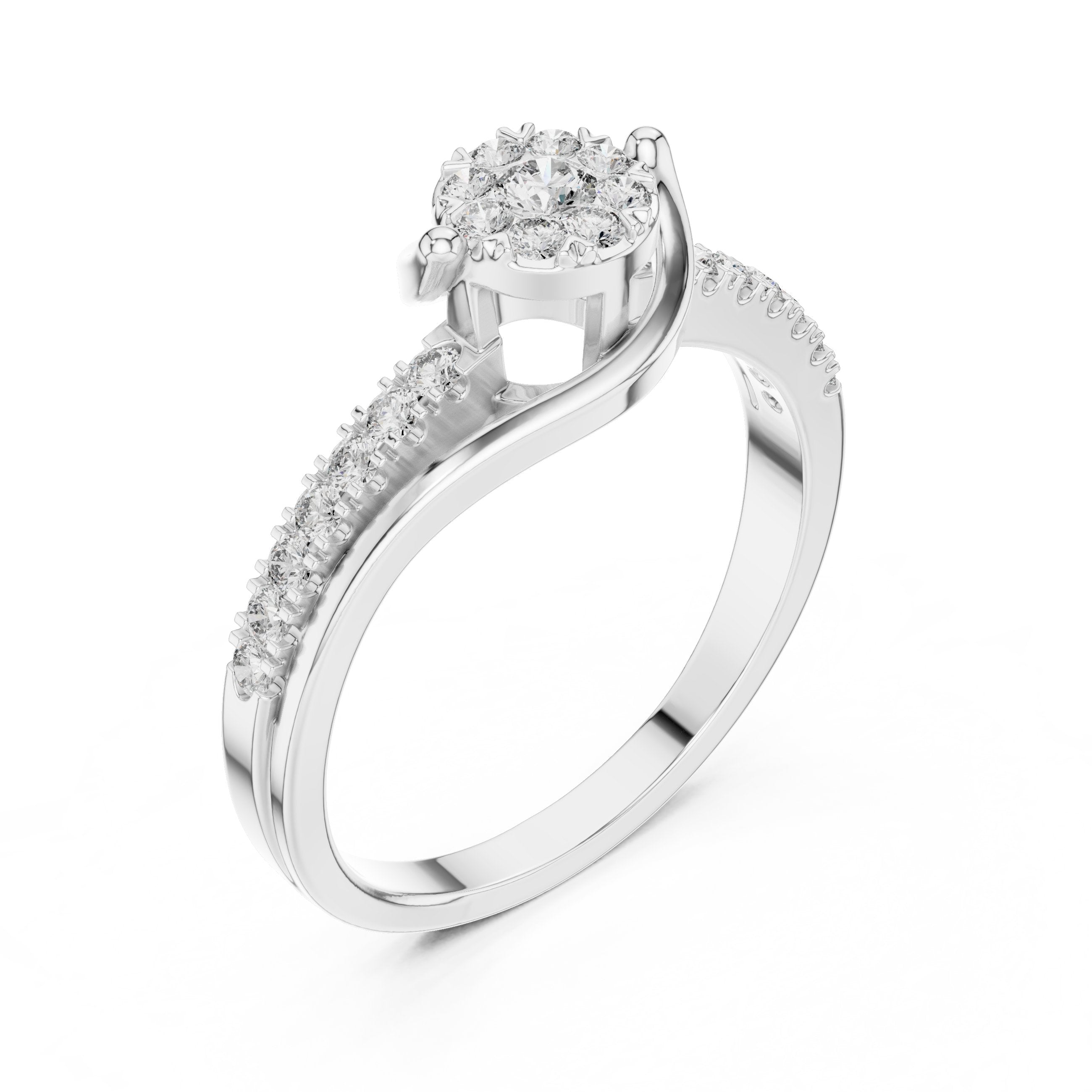 Round Diamond Cluster Bypass Ring in White Gold - VYKA Diamonds
