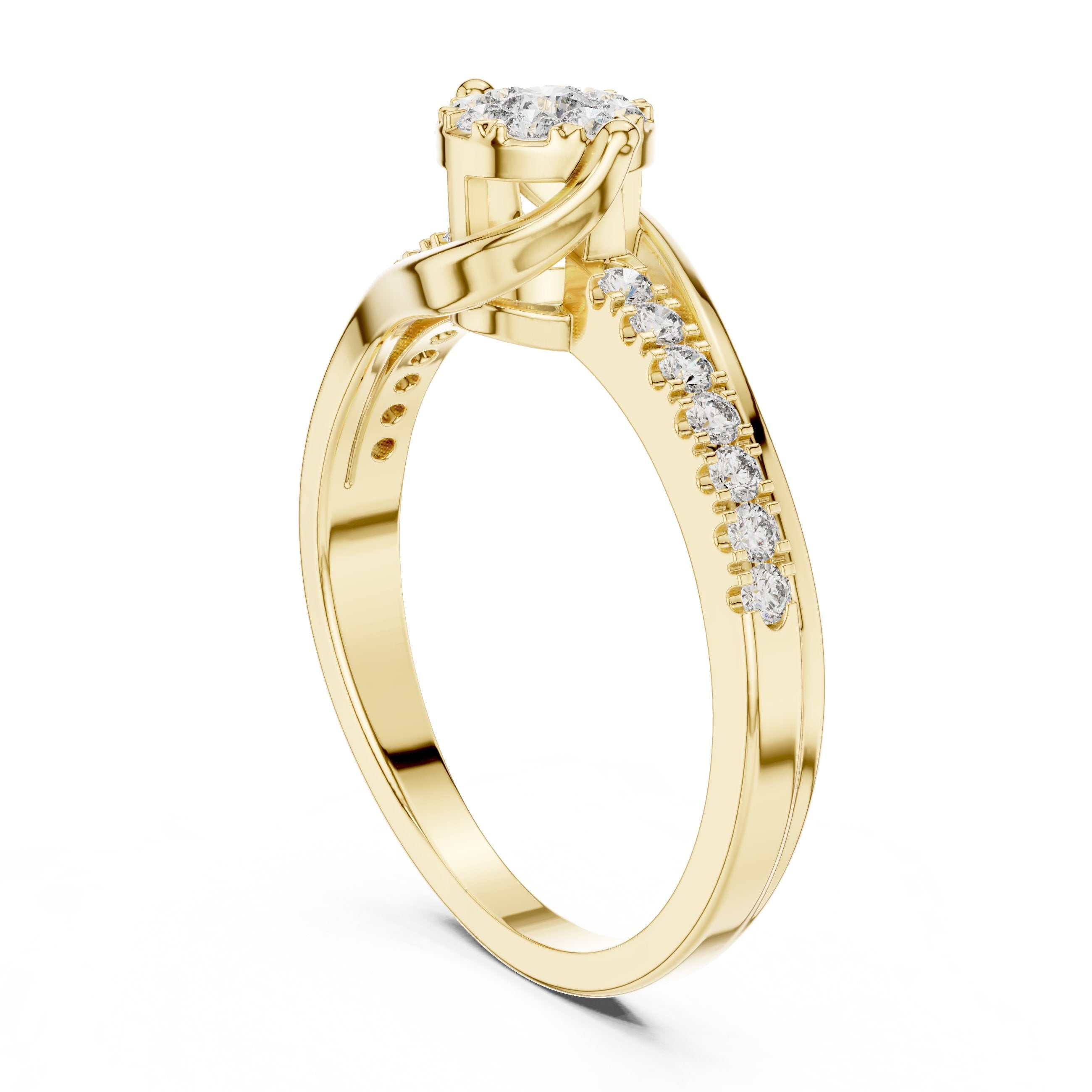 Round Diamond Cluster Bypass Ring in Yellow Gold - VYKA Diamonds
