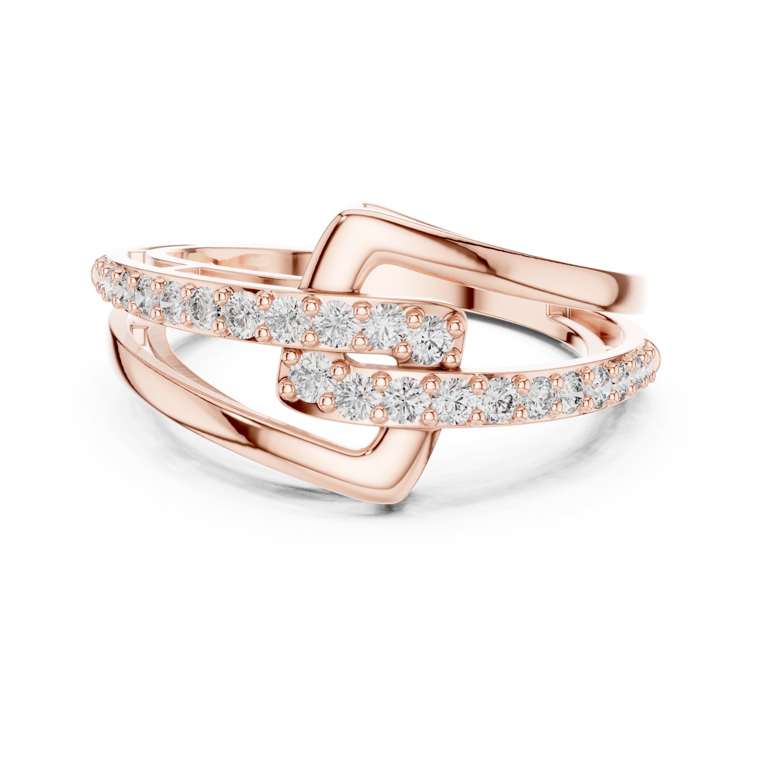 Buckle Link Pavé Diamond Ring in Rose Gold - VYKA Diamonds