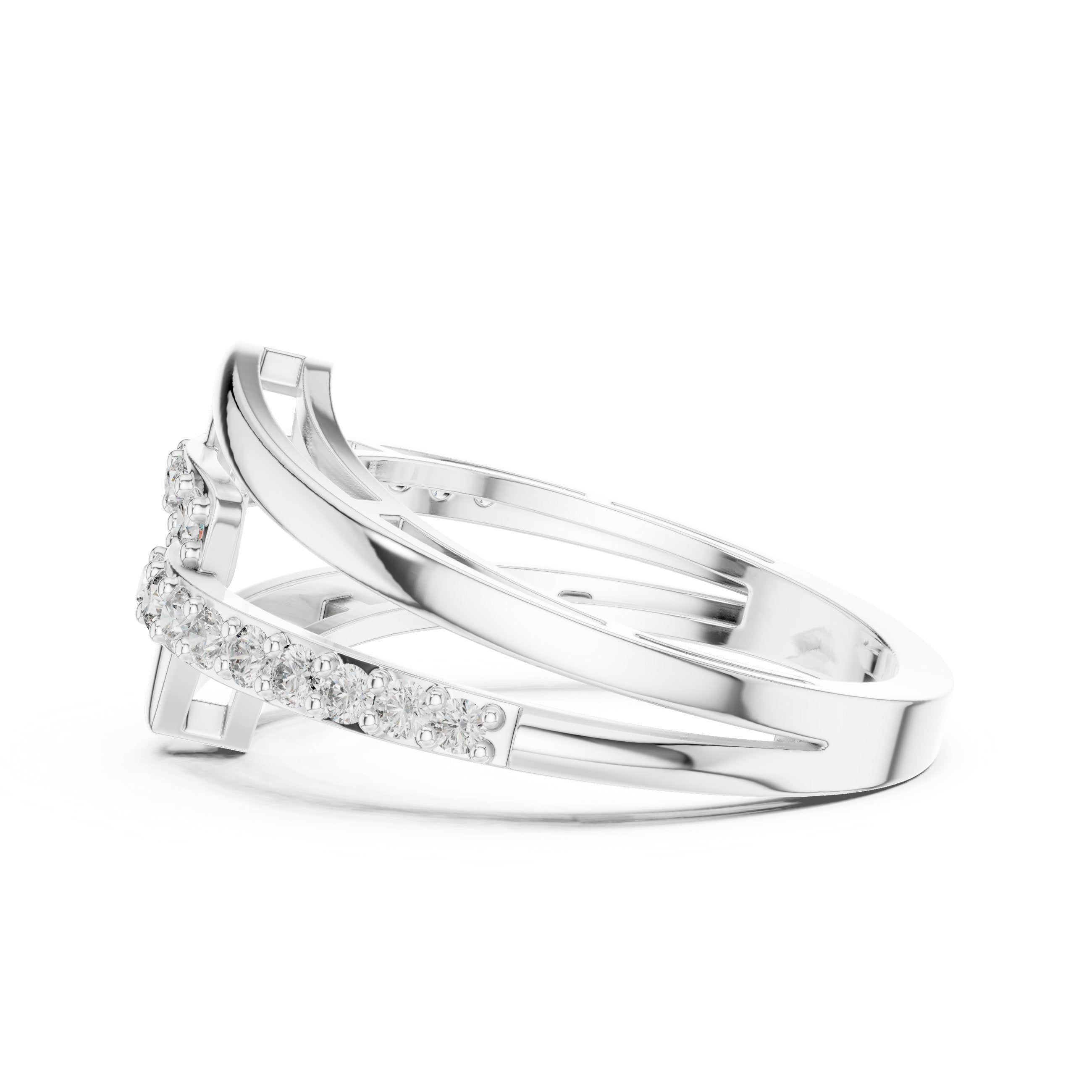 Buckle Link Pavé Diamond Ring in White Gold - VYKA Diamonds