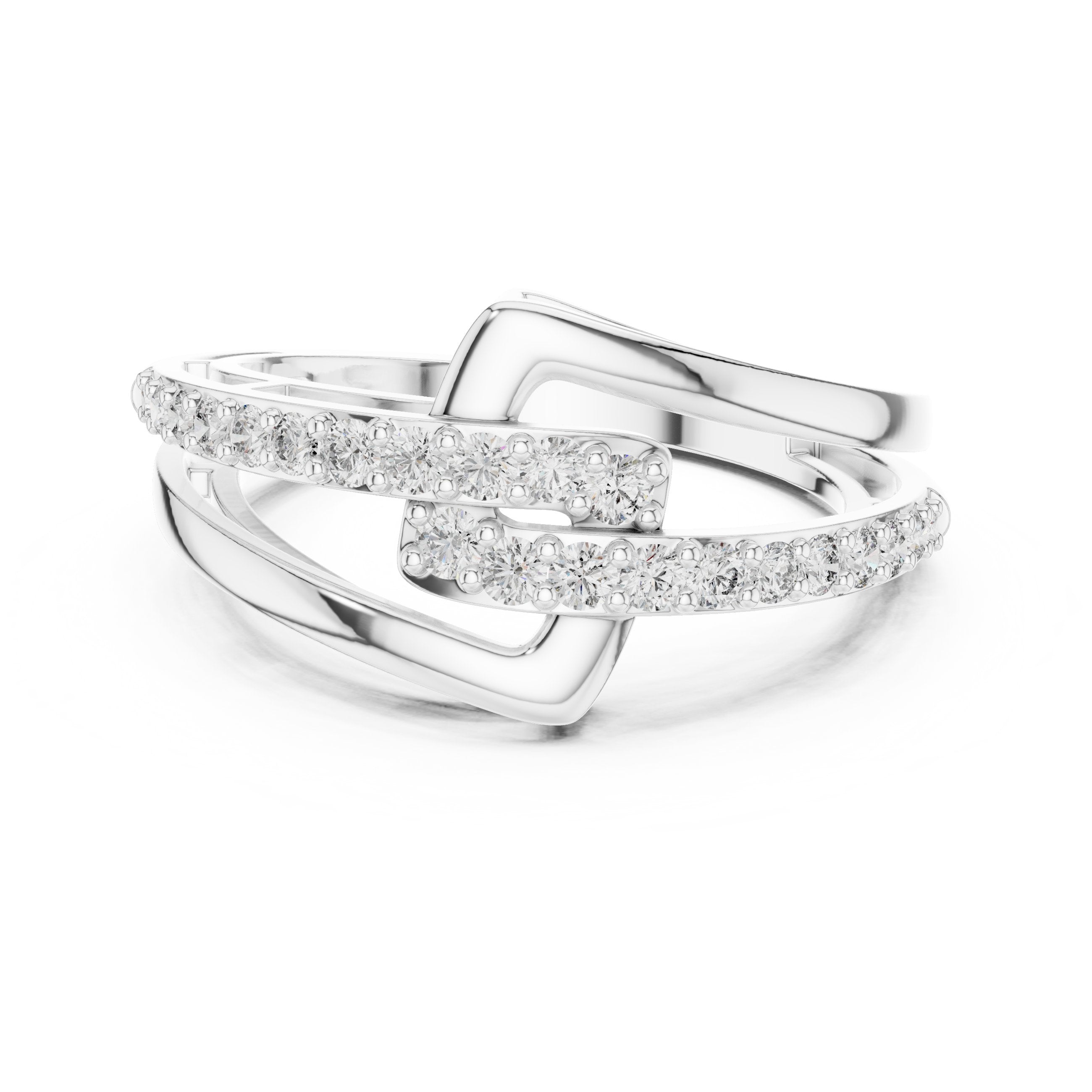 Buckle Link Pavé Diamond Ring in White Gold - VYKA Diamonds