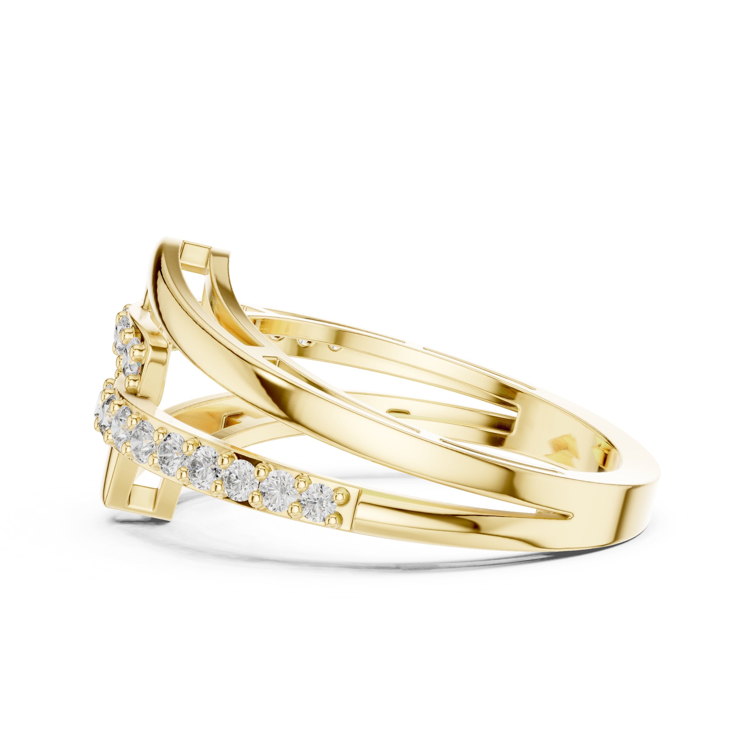 Buckle Link Pavé Diamond Ring in Yellow Gold - VYKA Diamonds