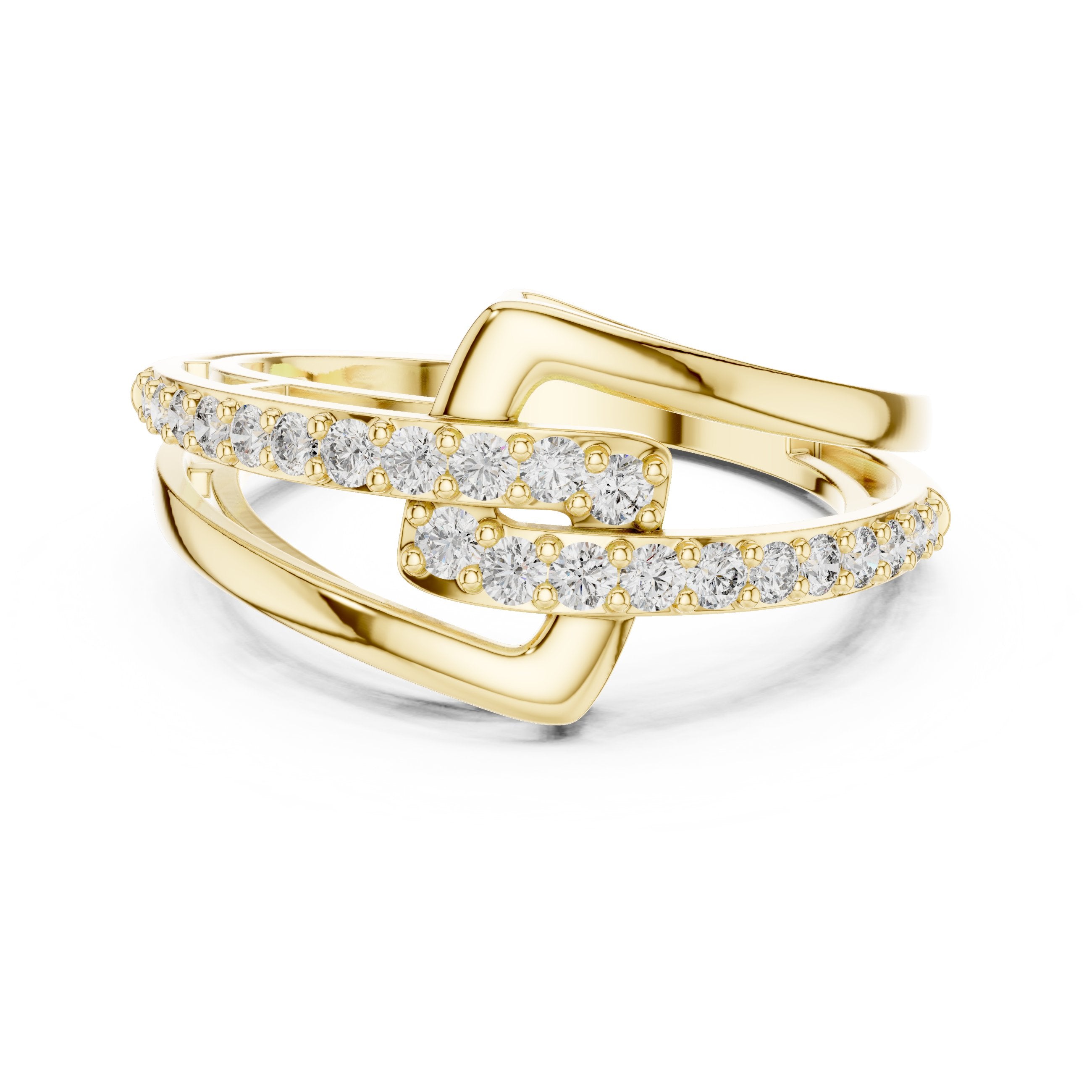 Buckle Link Pavé Diamond Ring in Yellow Gold - VYKA Diamonds