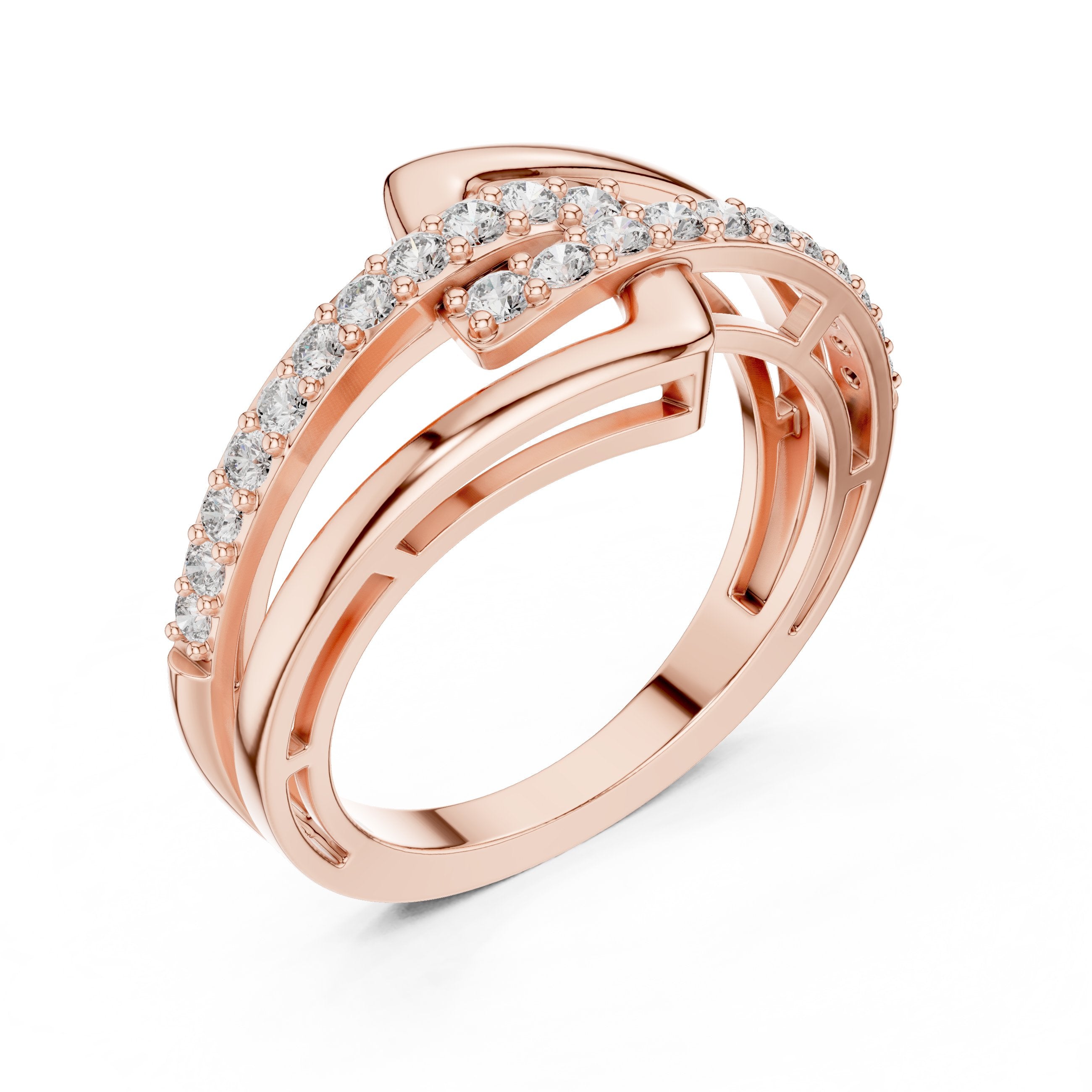 Buckle Link Pavé Diamond Ring in Rose Gold - VYKA Diamonds