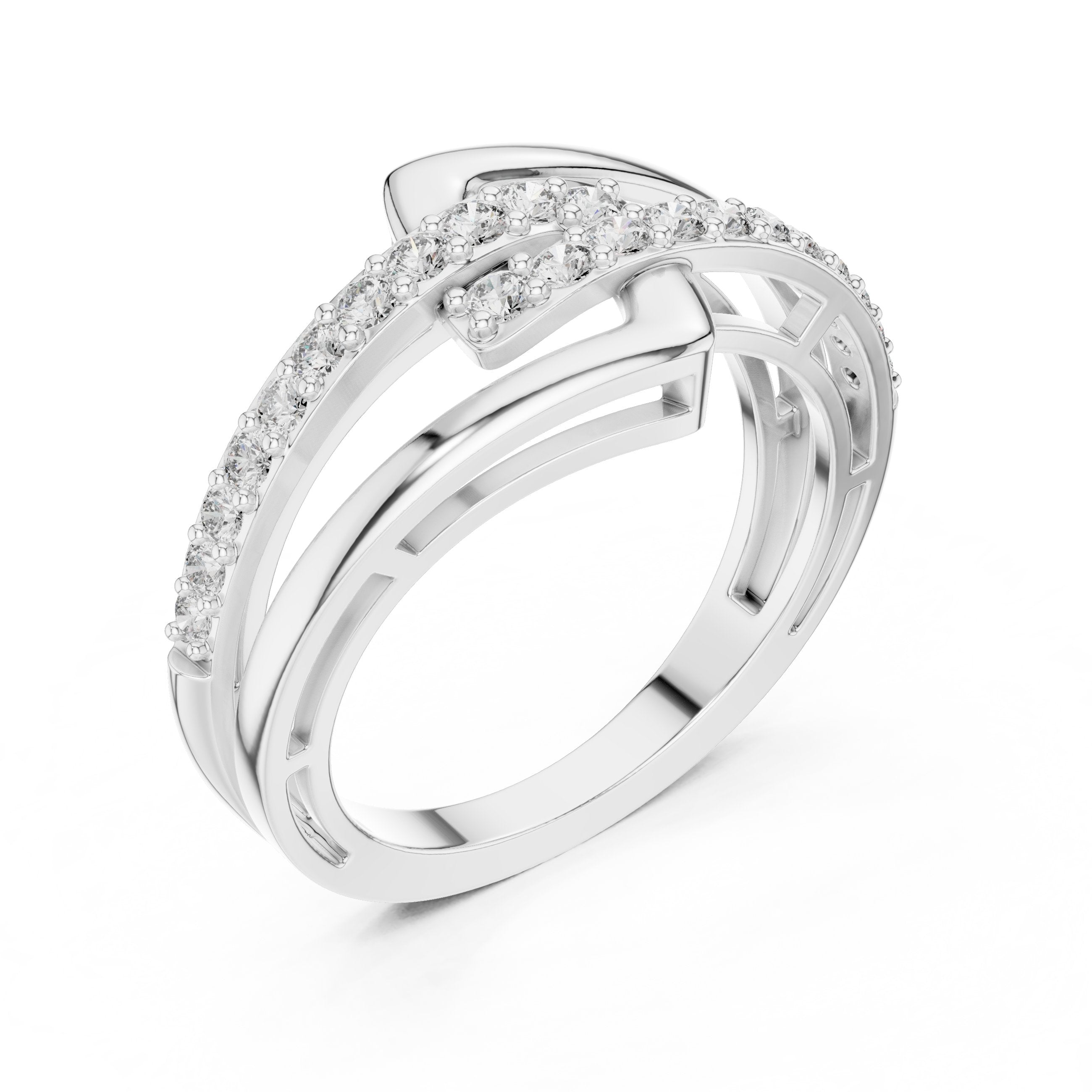 Buckle Link Pavé Diamond Ring in White Gold - VYKA Diamonds