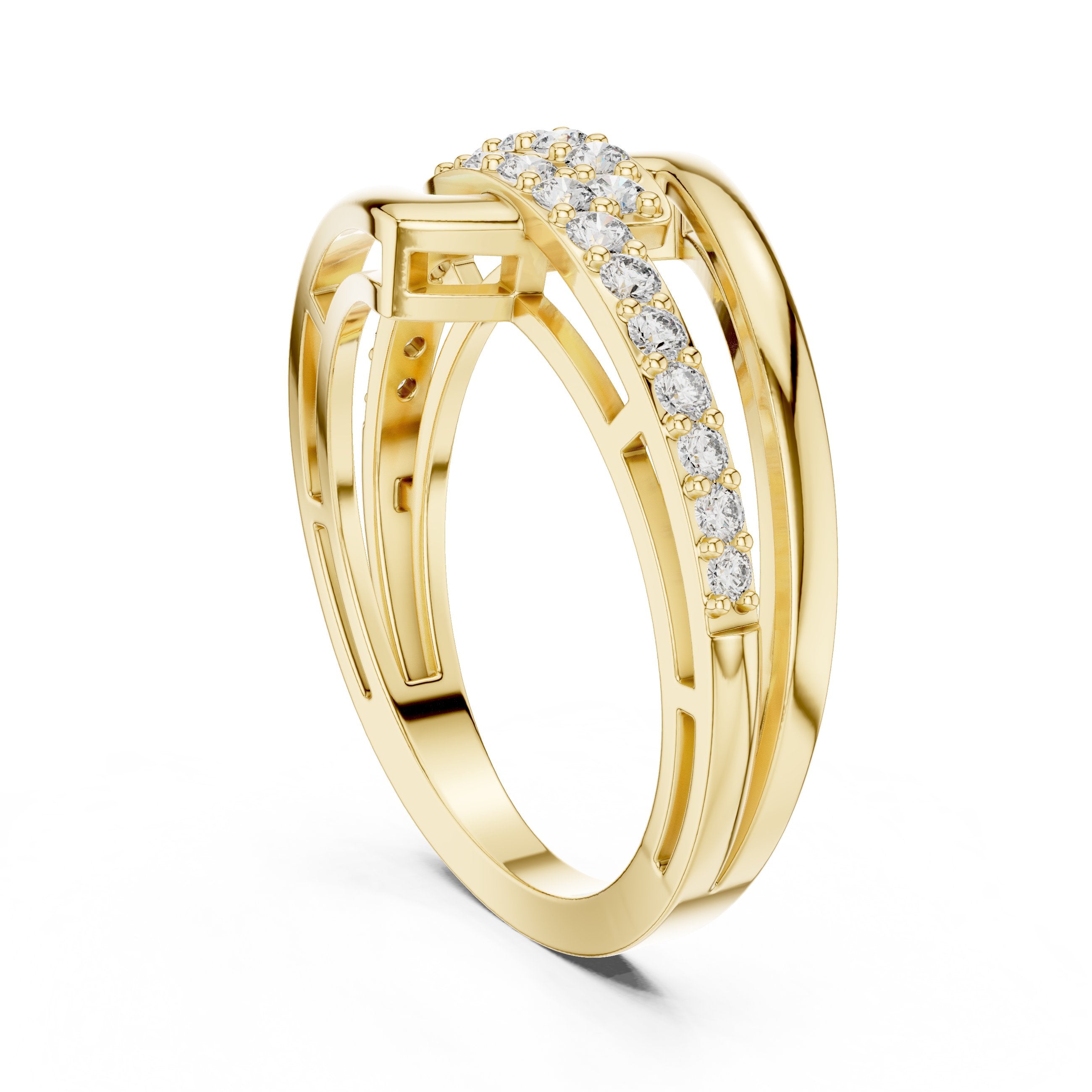 Buckle Link Pavé Diamond Ring in Yellow Gold - VYKA Diamonds