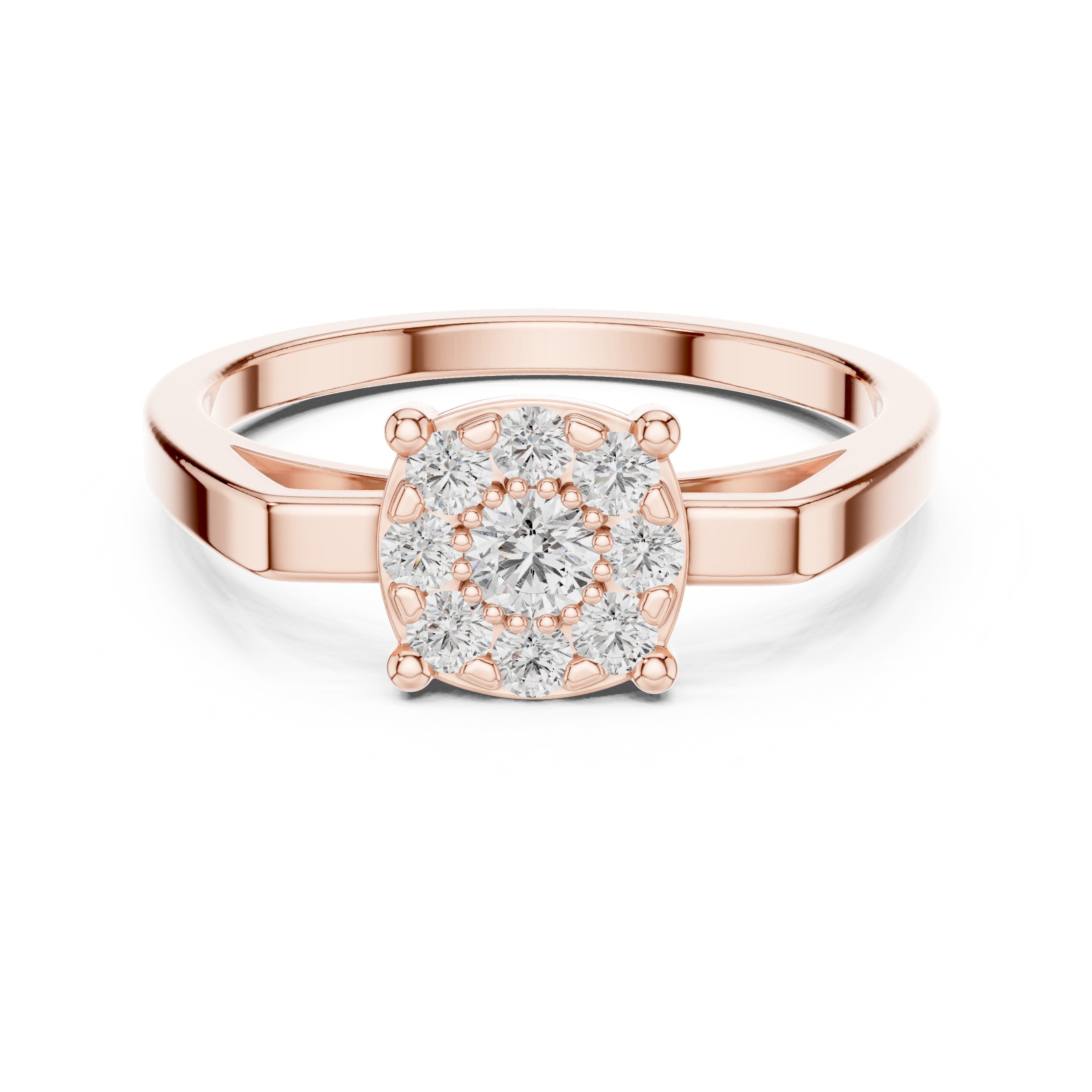 Cushion Cluster Four-Prong Diamond Ring in Rose Gold - VYKA Diamonds