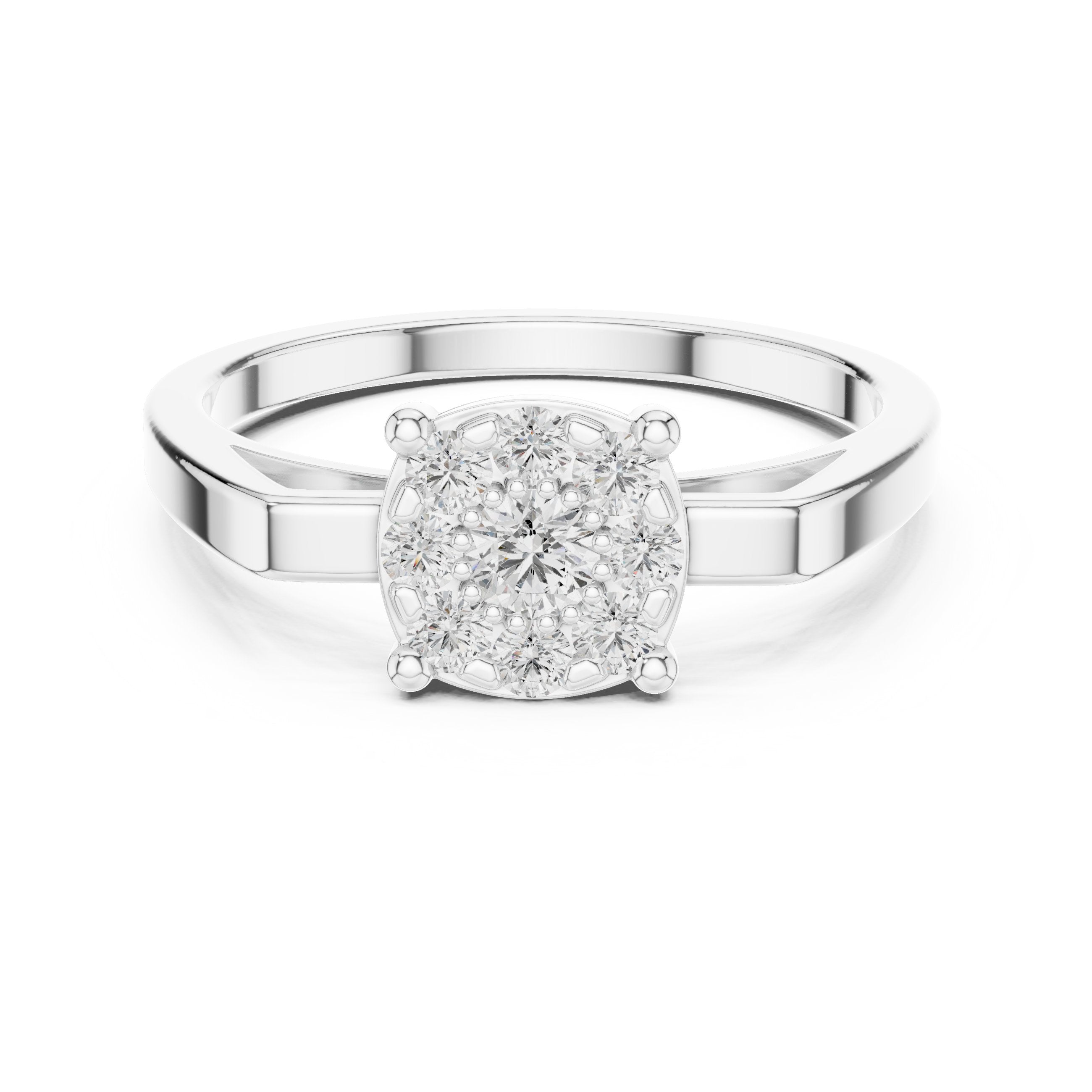 Cushion Cluster Four-Prong Diamond Ring in White Gold - VYKA Diamonds