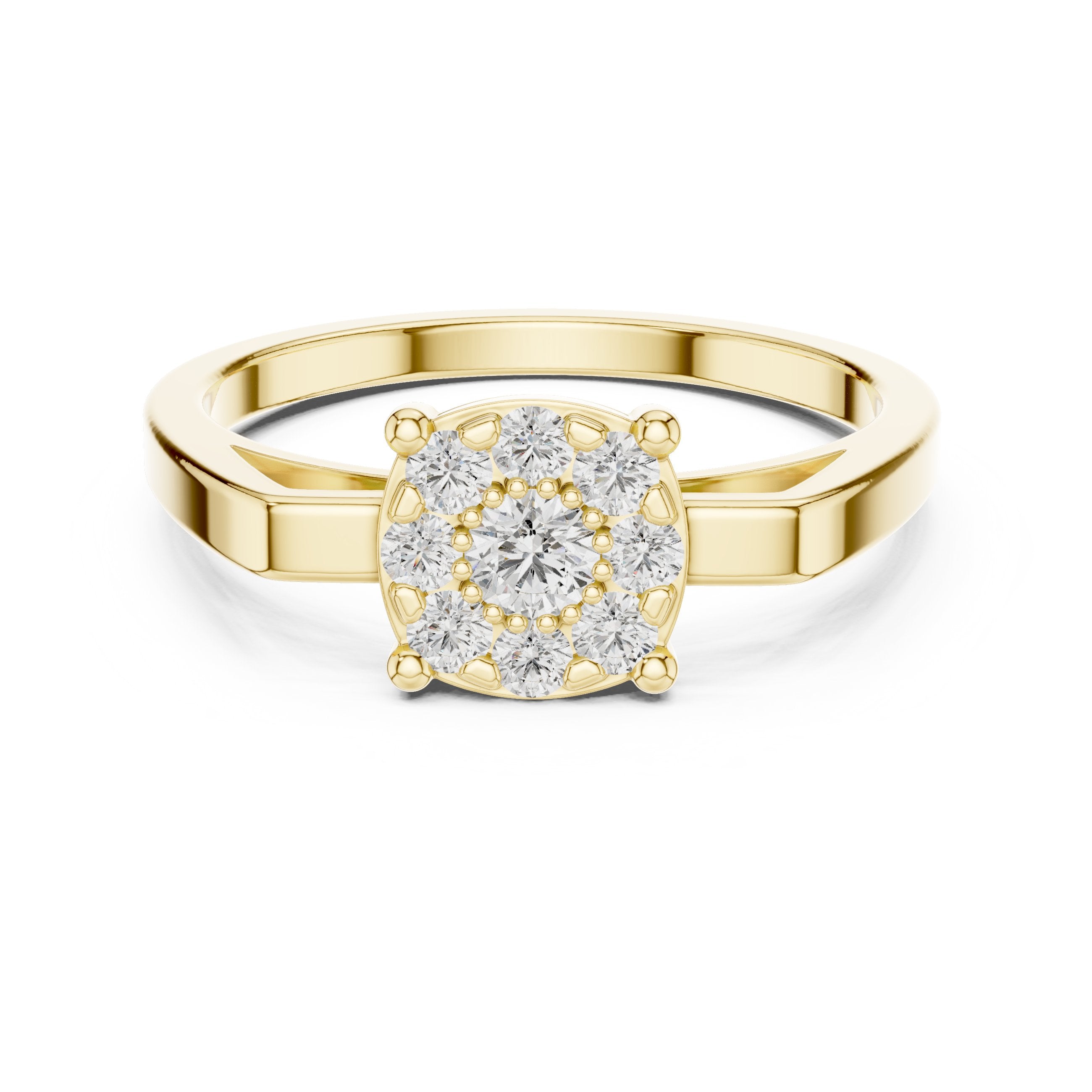 Cushion Cluster Four-Prong Diamond Ring in Yellow Gold - VYKA Diamonds