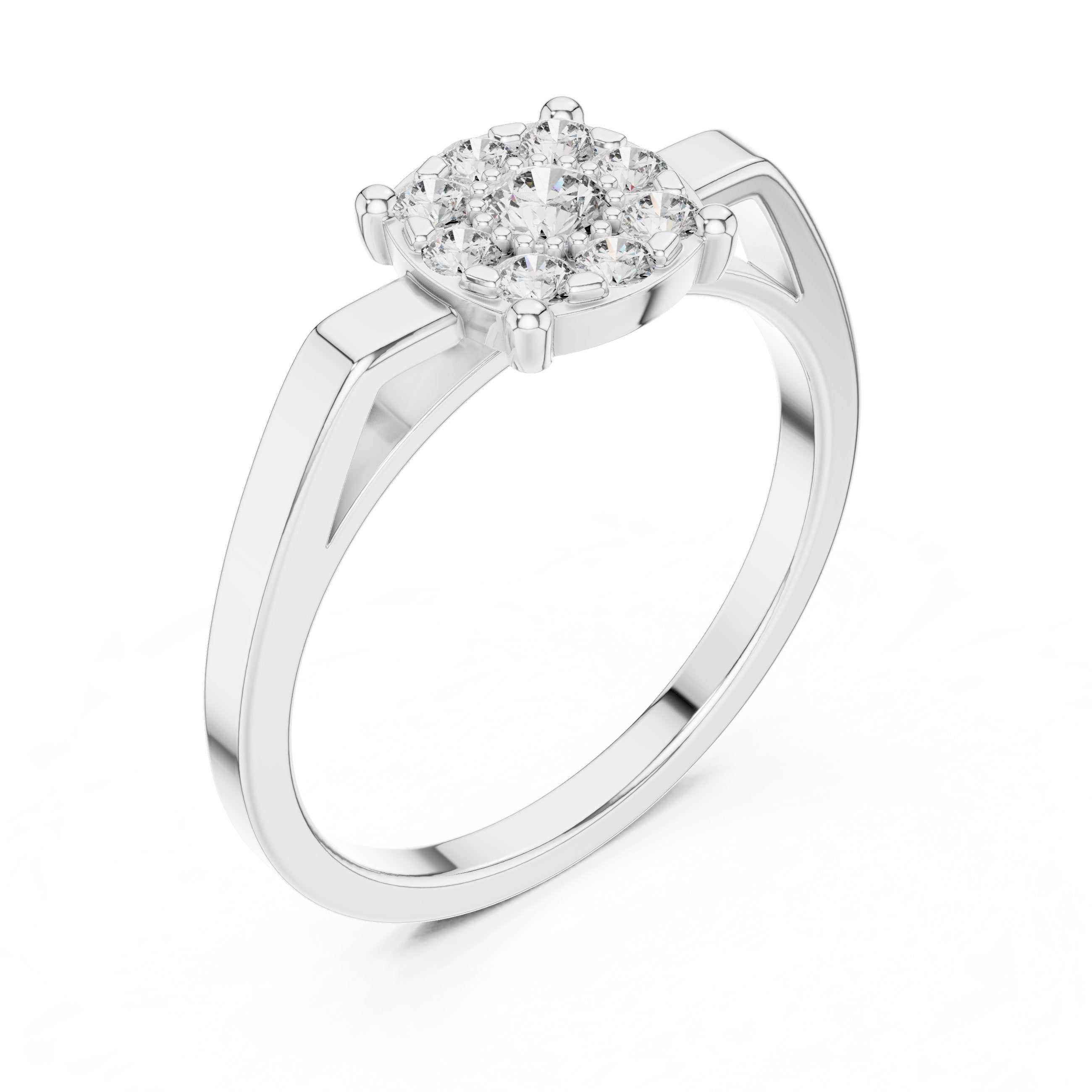 Cushion Cluster Four-Prong Diamond Ring in White Gold - VYKA Diamonds