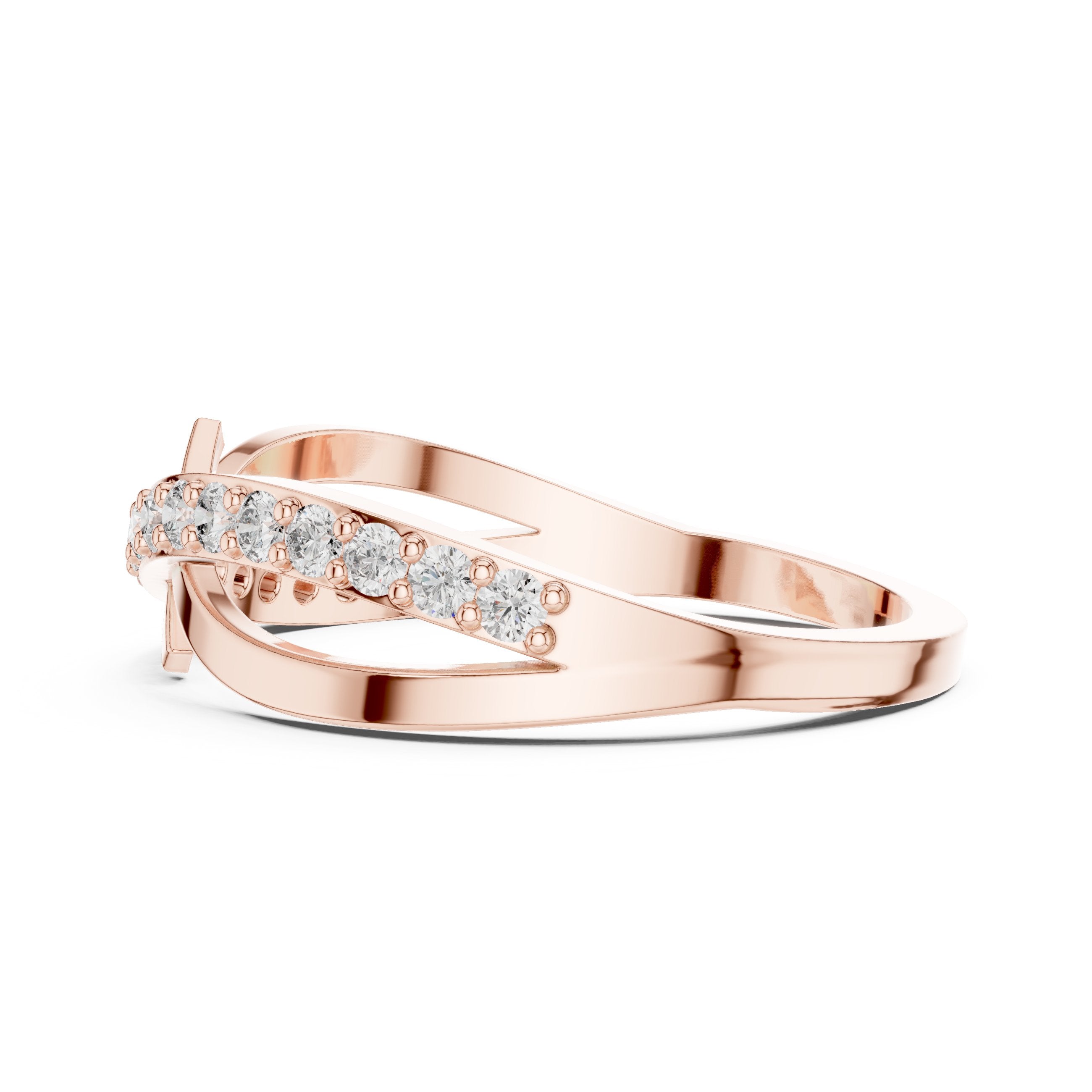 Ribbon Crossover Pave Diamond Ring in Rose Gold - VYKA Diamonds