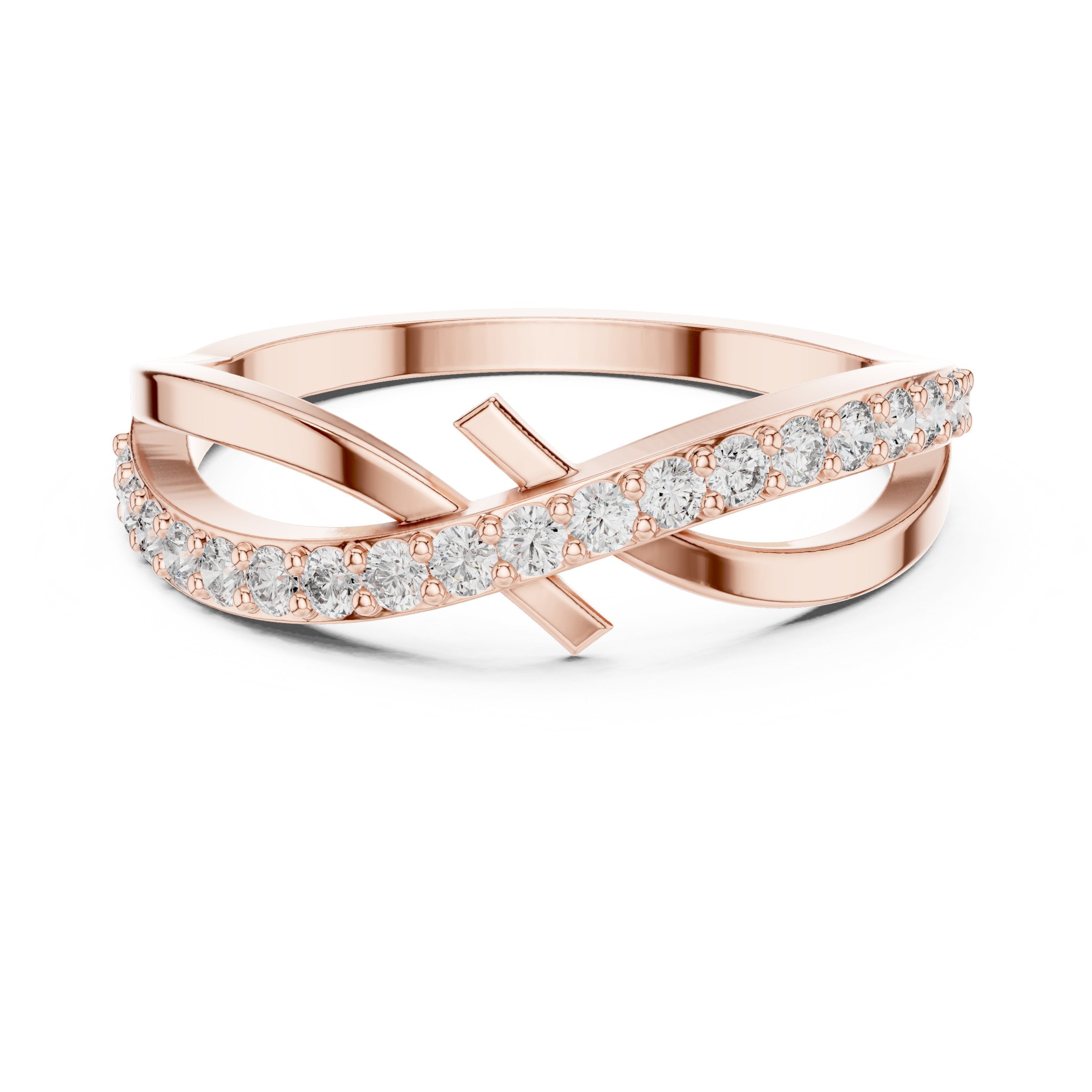 Ribbon Crossover Pave Diamond Ring in Rose Gold - VYKA Diamonds