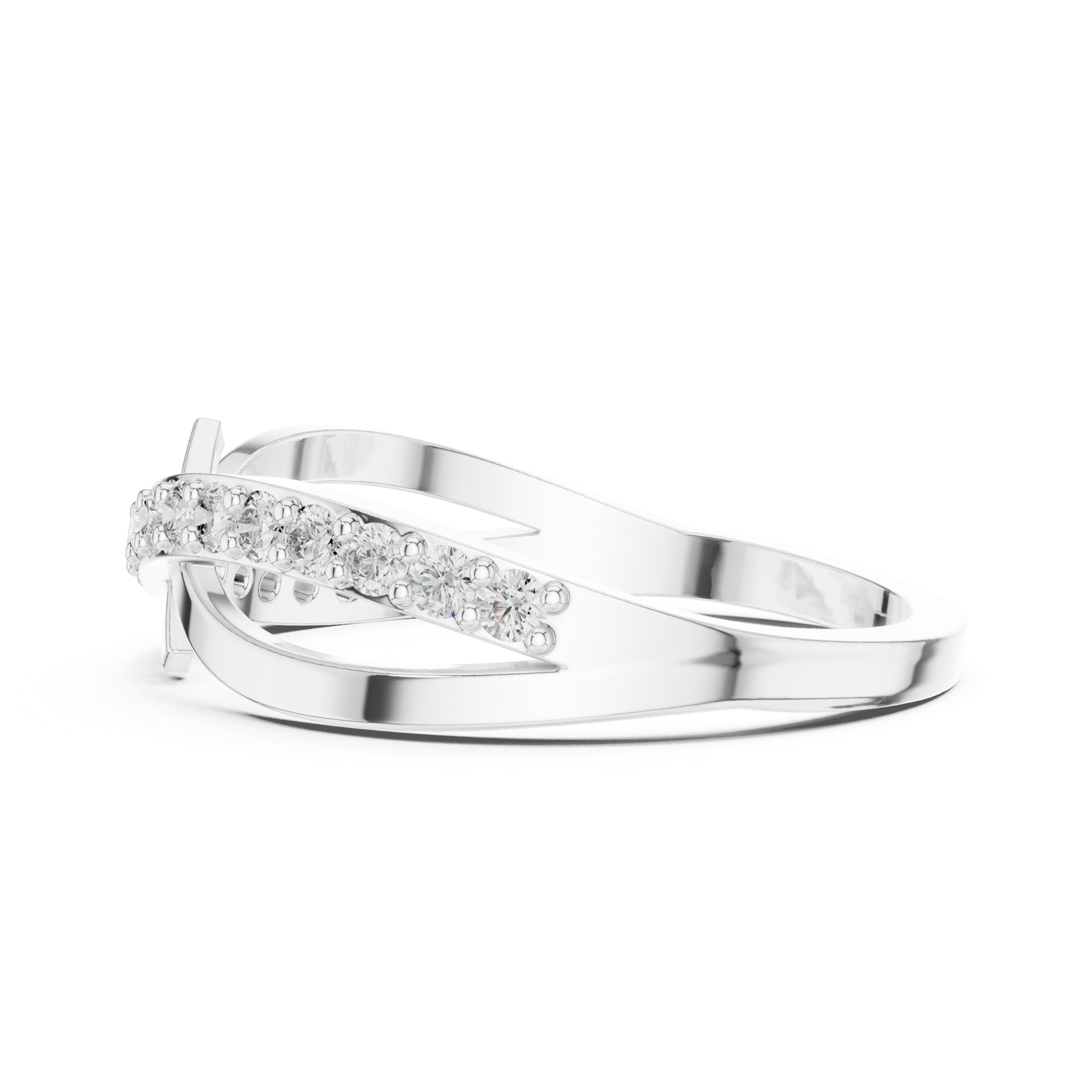 Ribbon Crossover Pave Diamond Ring in White Gold - VYKA Diamonds