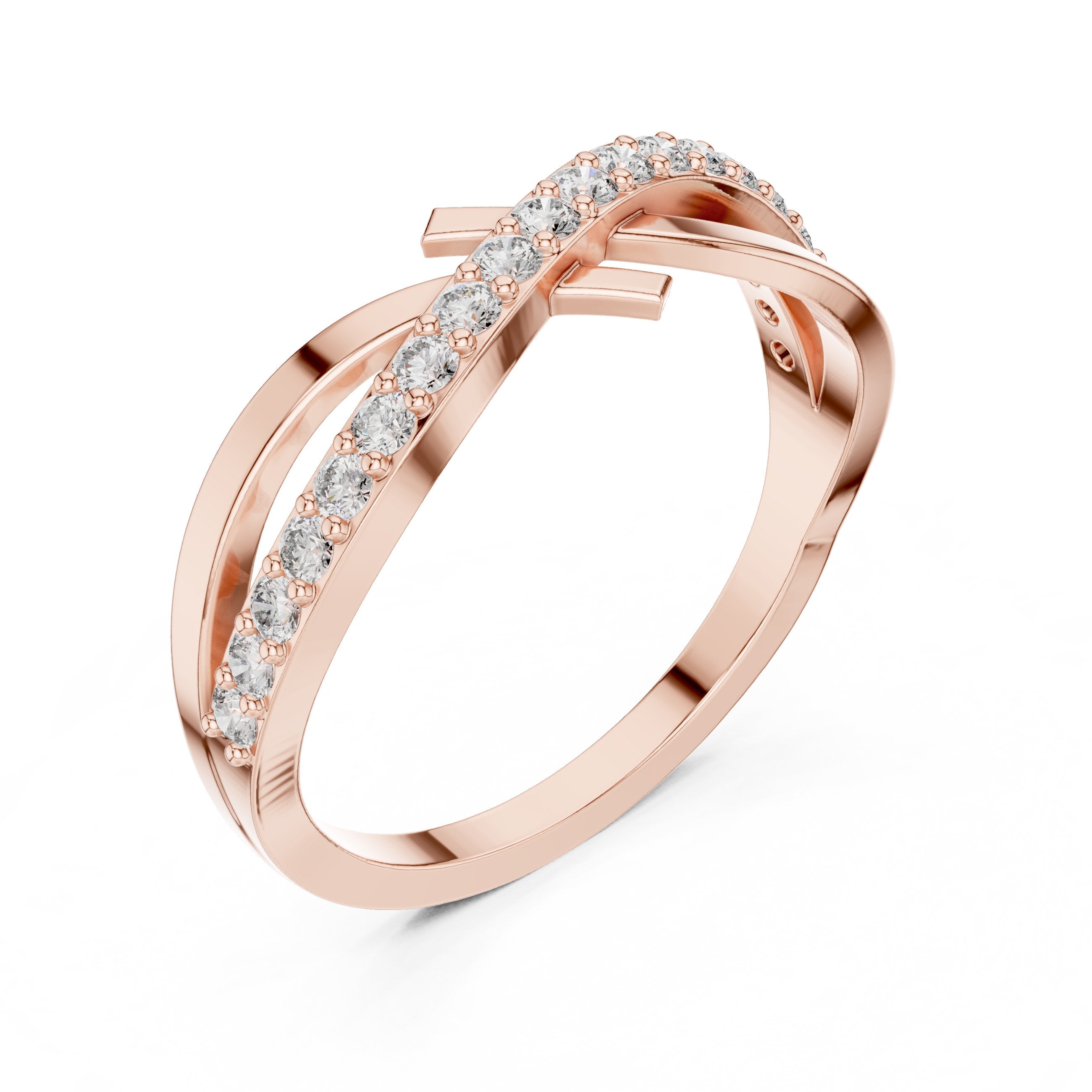 Ribbon Crossover Pave Diamond Ring in Rose Gold - VYKA Diamonds