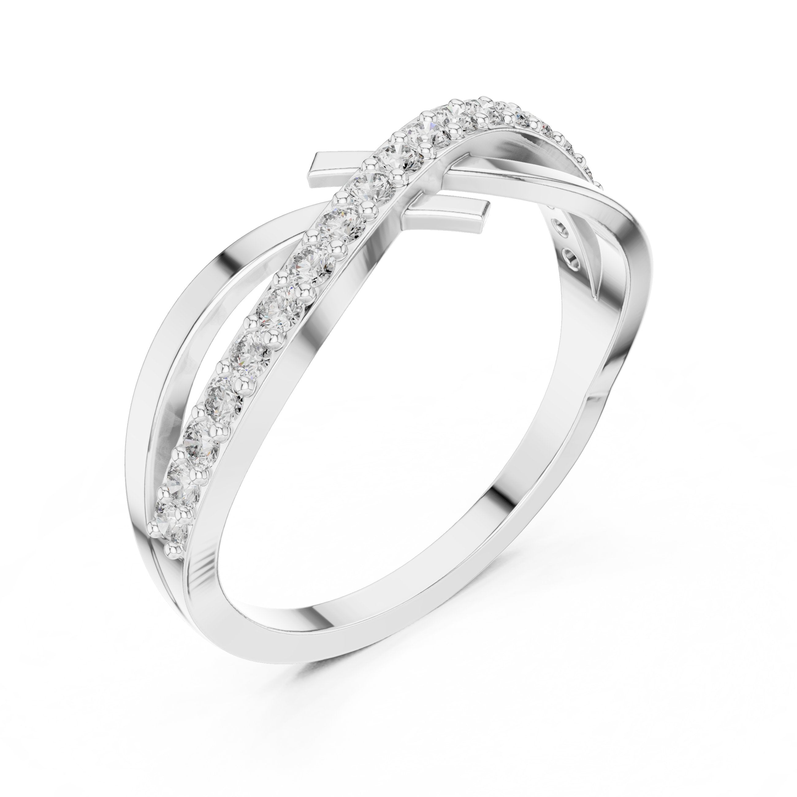 Ribbon Crossover Pave Diamond Ring in White Gold - VYKA Diamonds