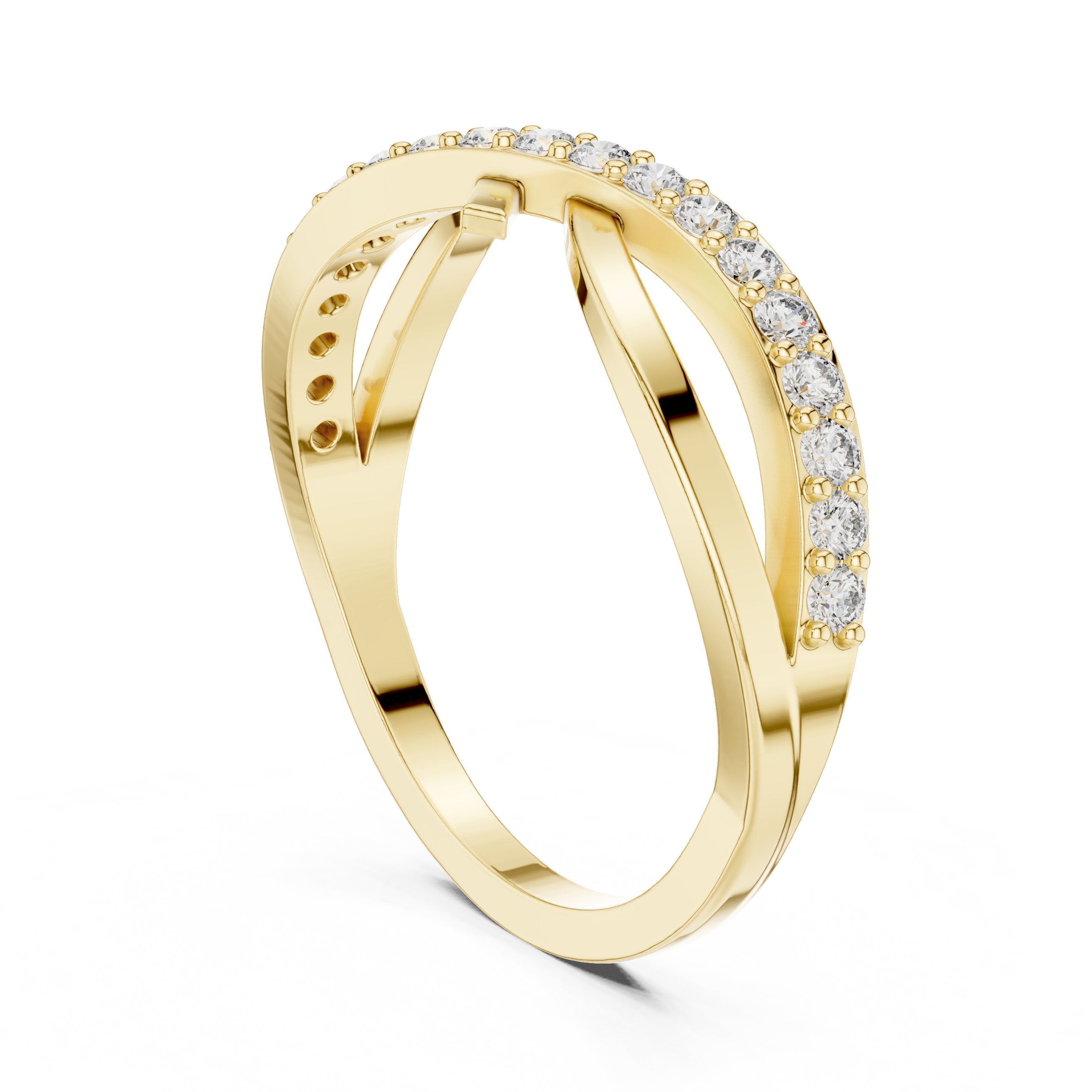 Ribbon Crossover Pave Diamond Ring in Yellow Gold - VYKA Diamonds