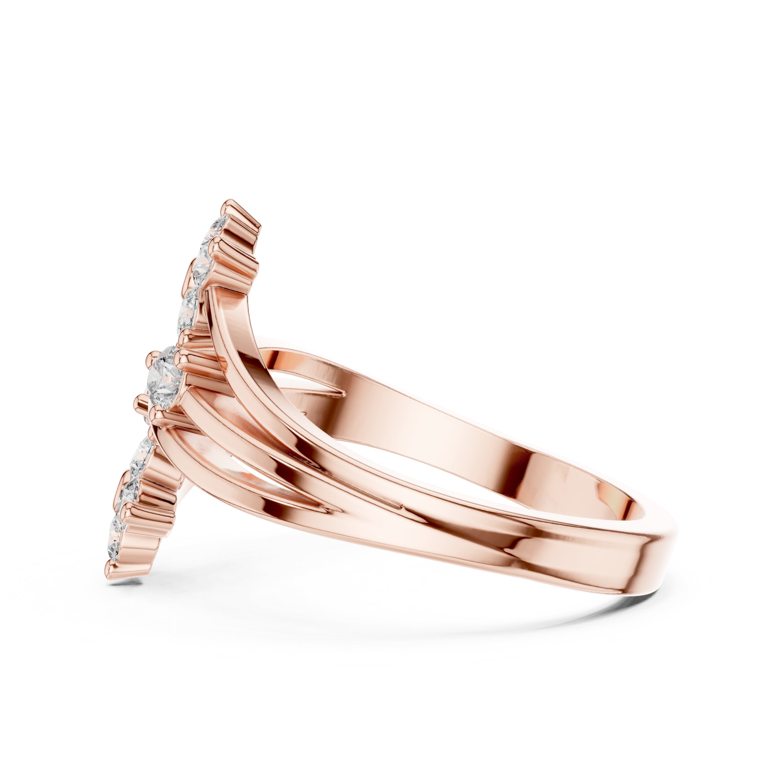 Round Diamond Twin Daisy Bypass Ring in Rose Gold - VYKA Diamonds