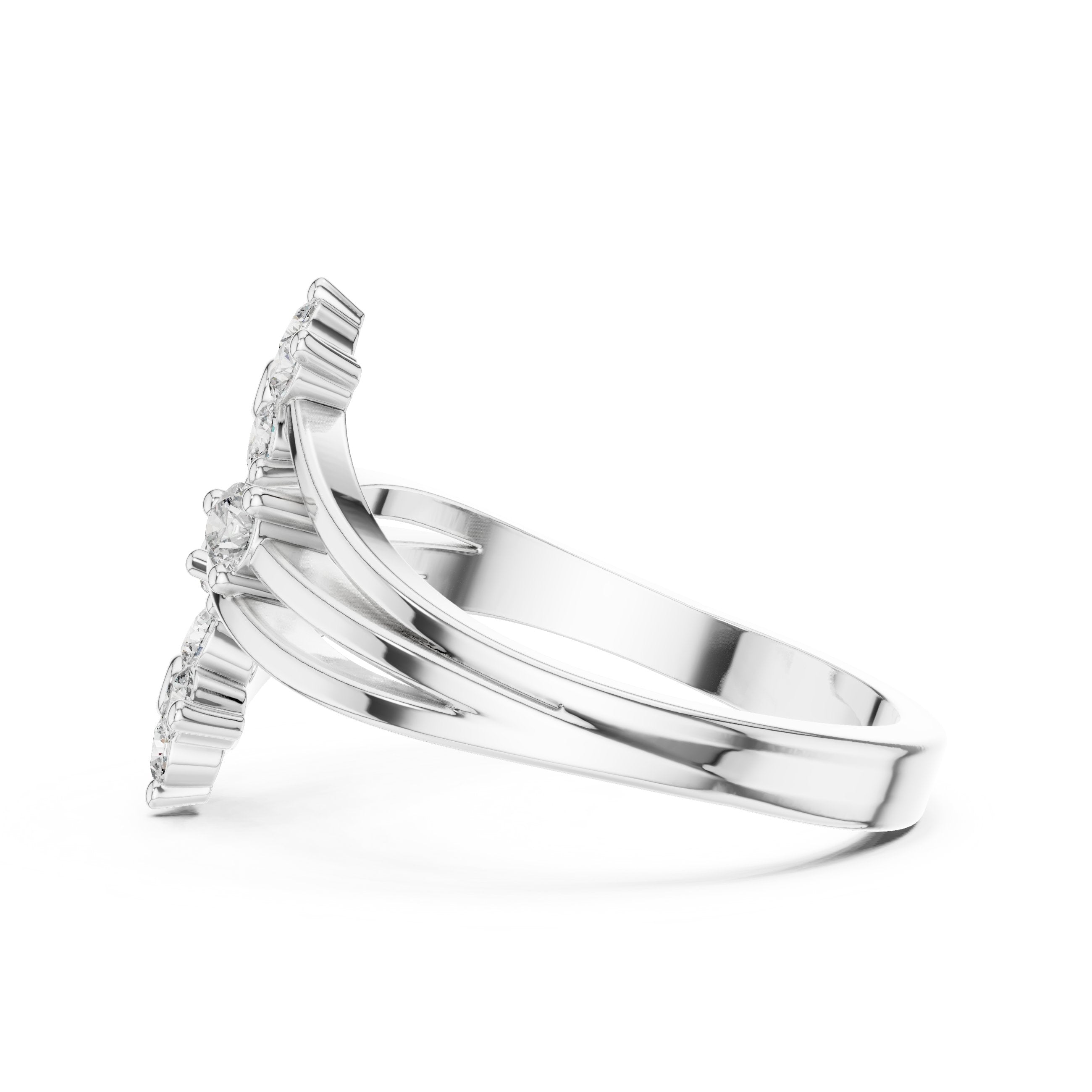 Round Diamond Twin Daisy Bypass Ring in White Gold - VYKA Diamonds