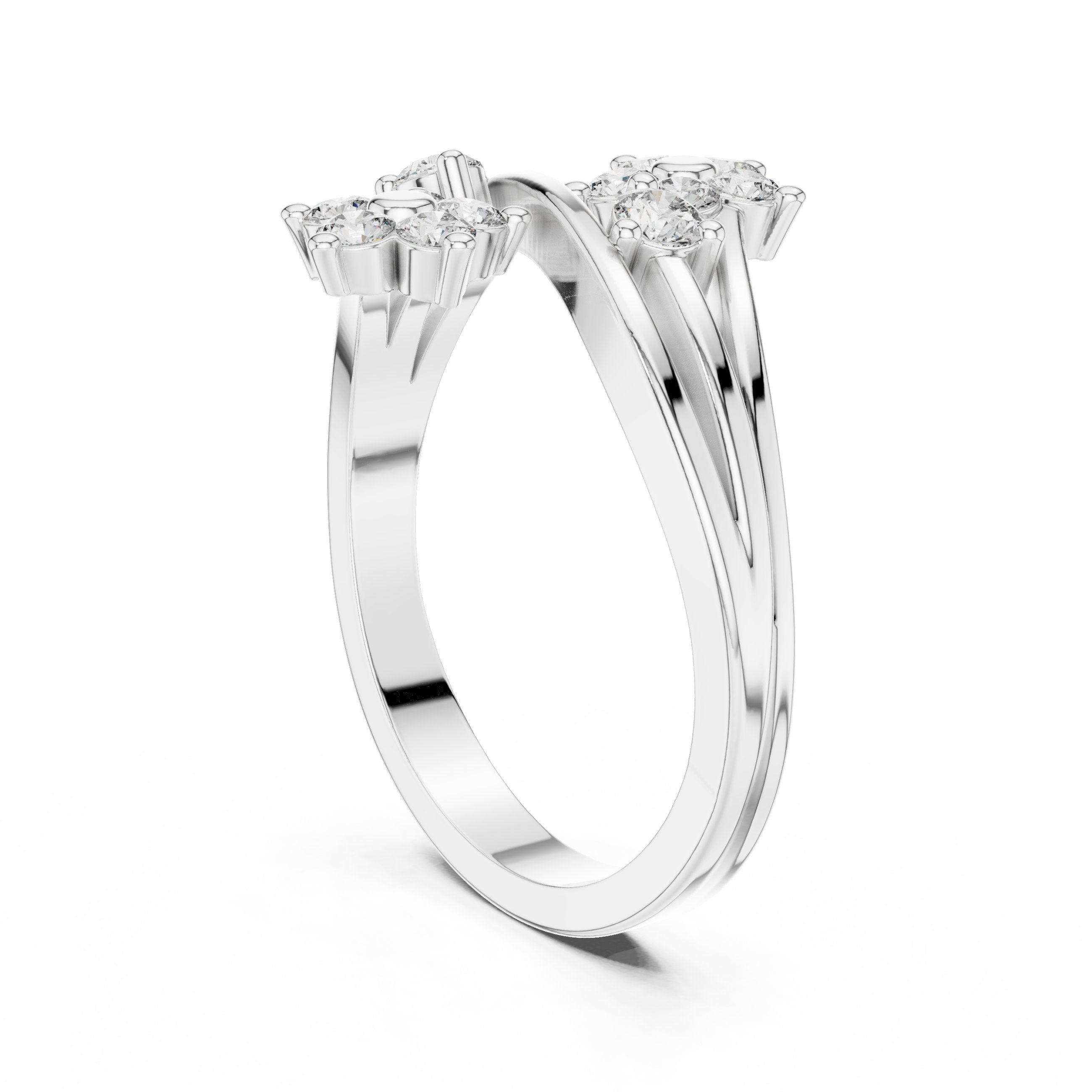 Round Diamond Twin Daisy Bypass Ring in White Gold - VYKA Diamonds